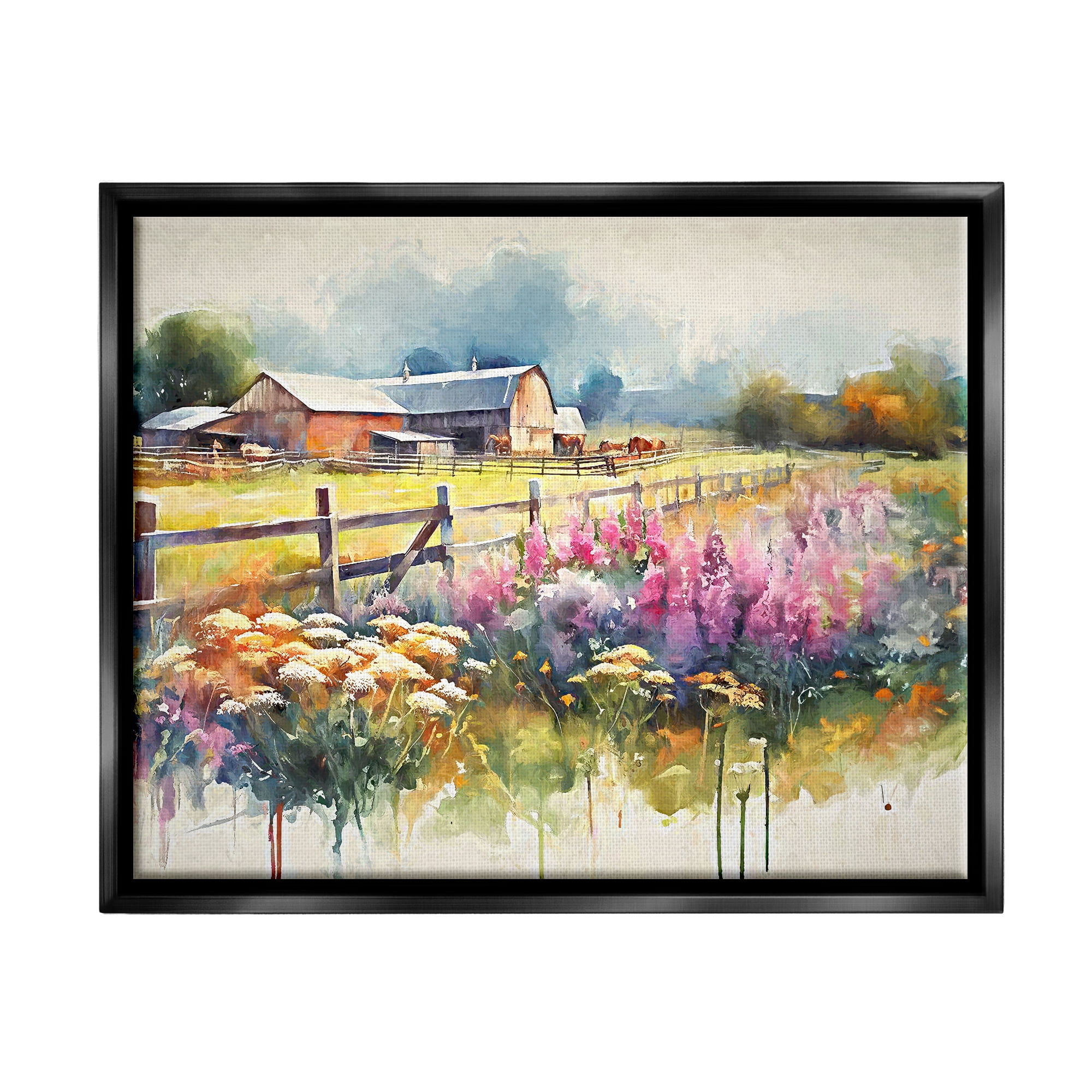 Stupell Industries Country Barn Modern Painting Landscape Painting Black Floater Framed Canvas Art Print Wall Art, 31 x 25