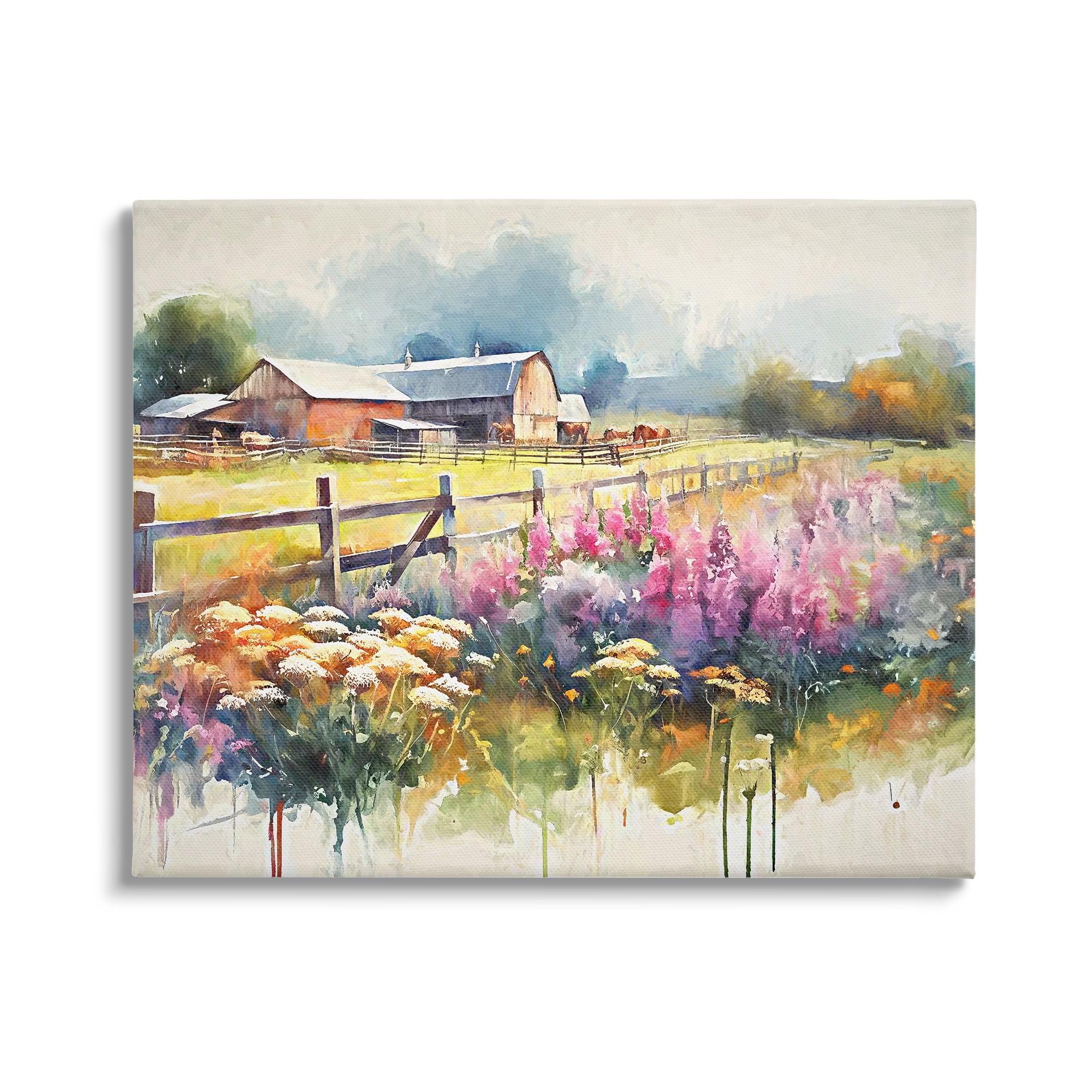 Large Pastoral Barn and Wildflowers Canvas Wall Art