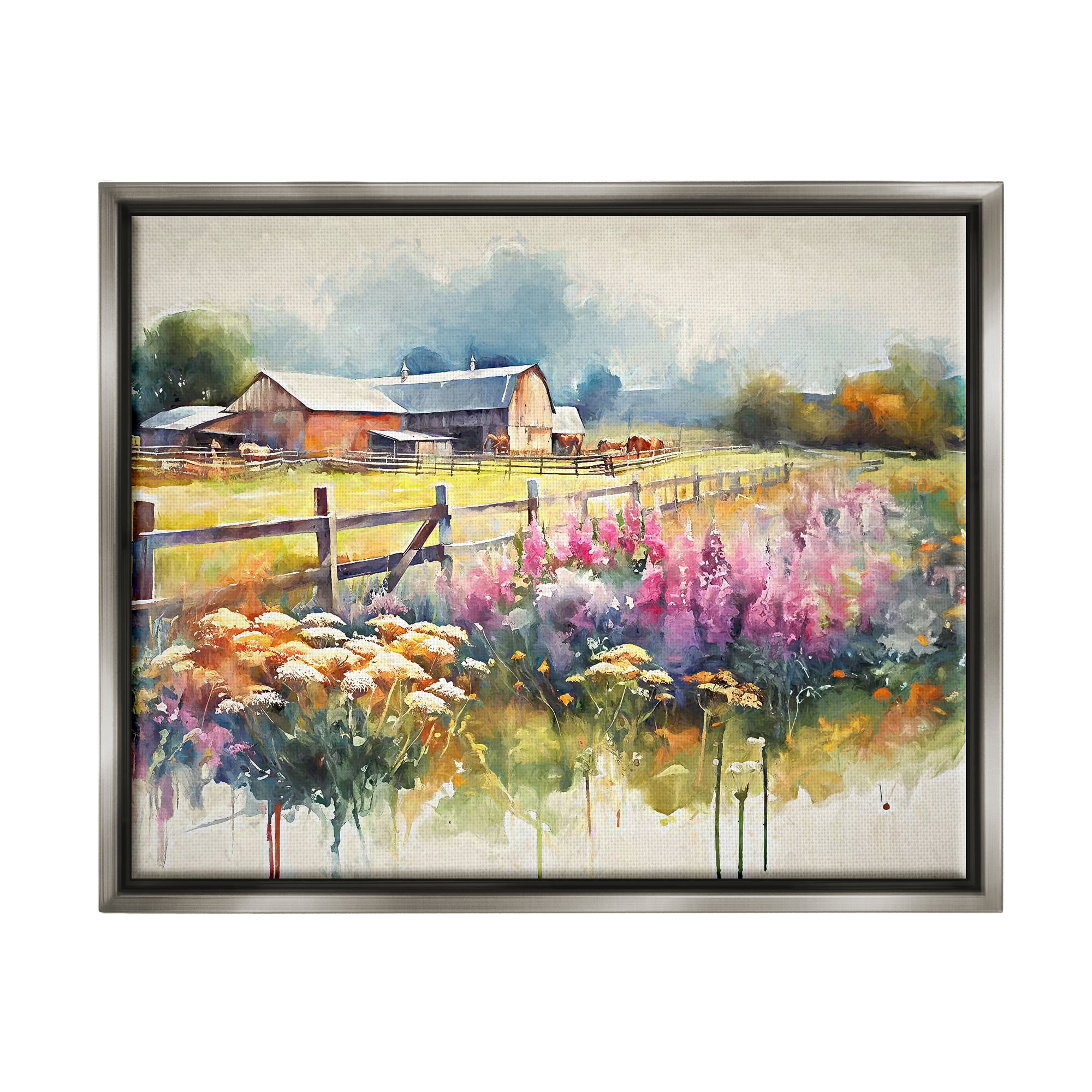 Stupell Industries Country Barn Modern Painting Landscape Painting Gray Floater Framed Canvas Art Print Wall Art, 31 x 25