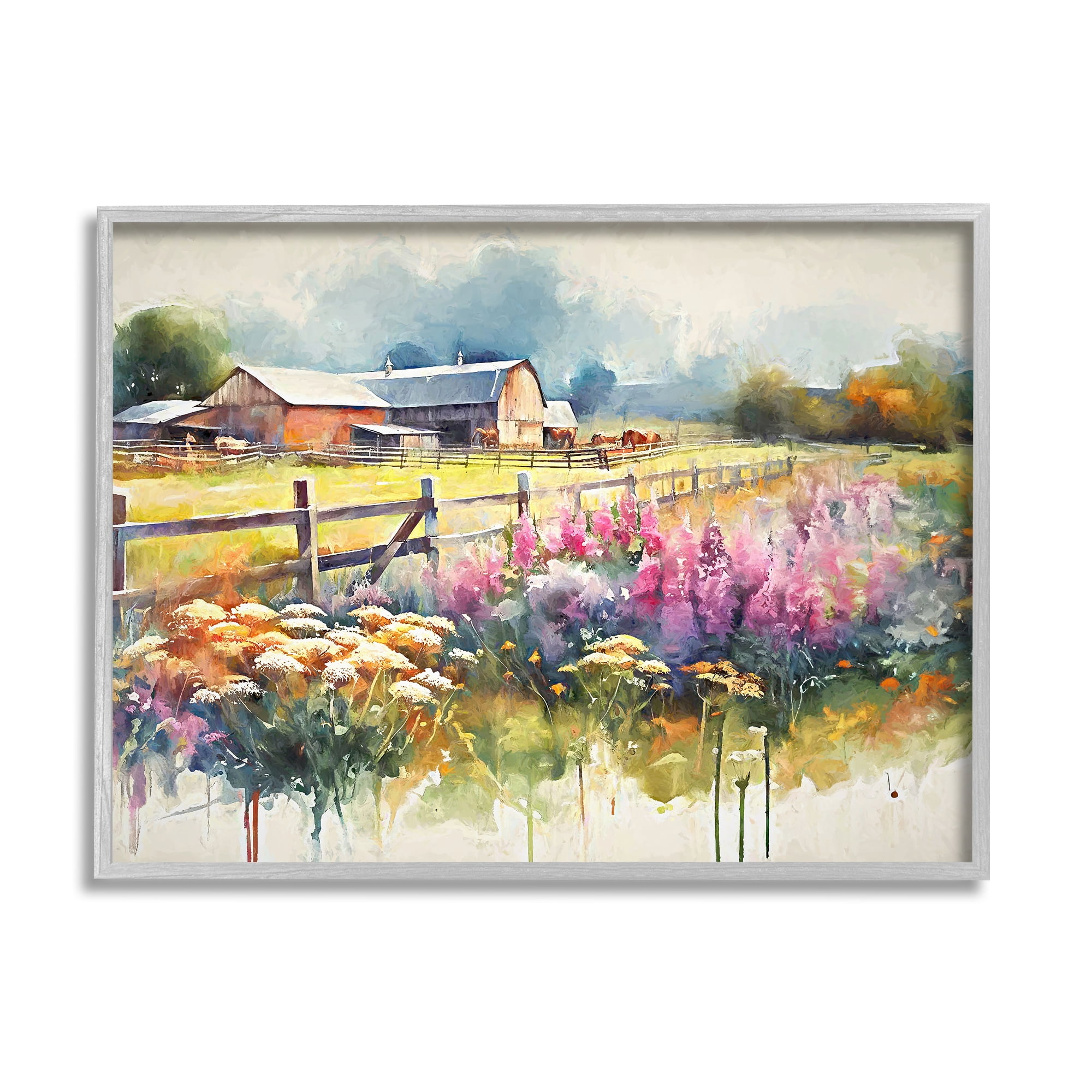 Stupell Industries Country Barn Modern Painting Landscape Painting Gray Framed Art Print Wall Art, 30 x 24