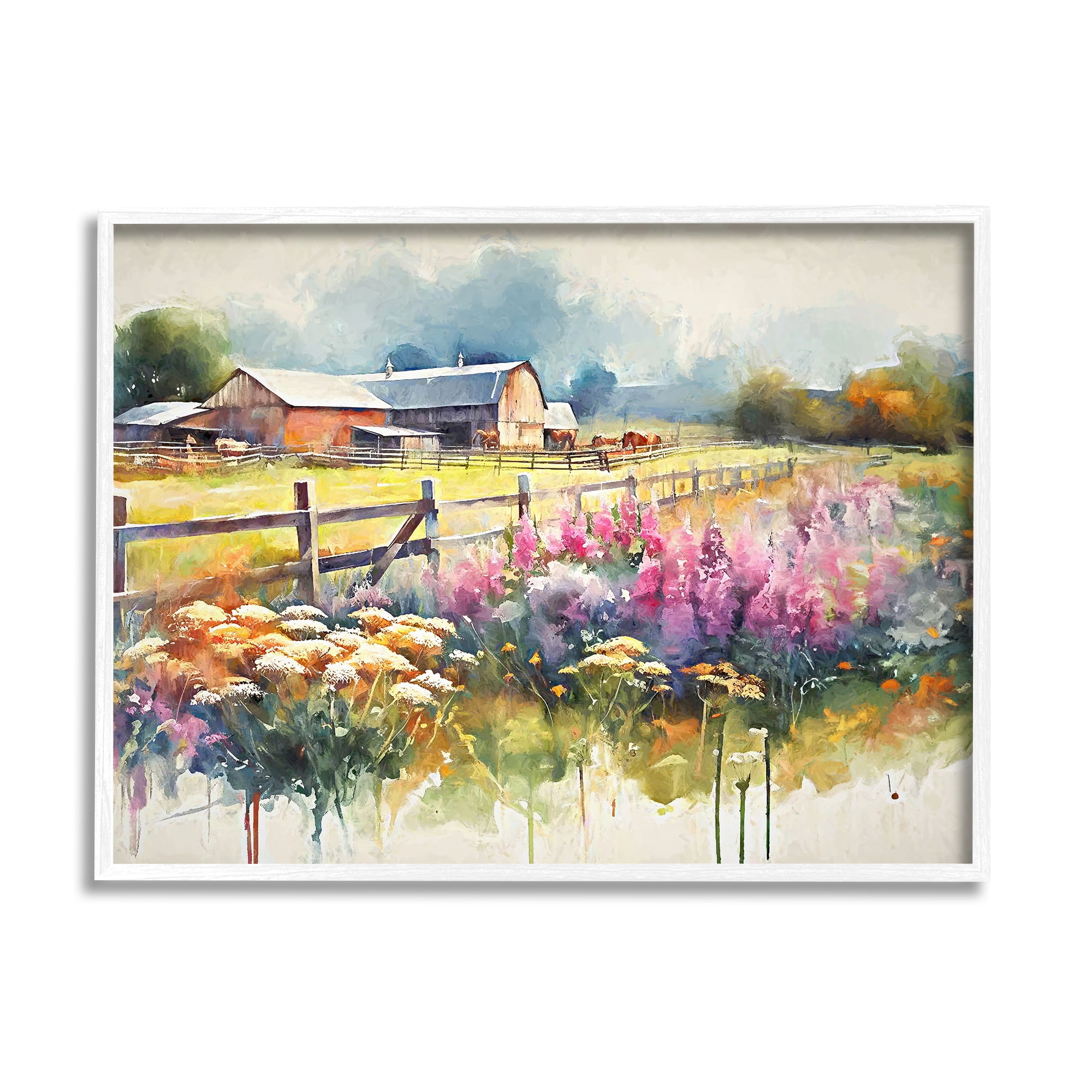Stupell Industries Country Barn Modern Painting Landscape Painting White Framed Art Print Wall Art, 30 x 24