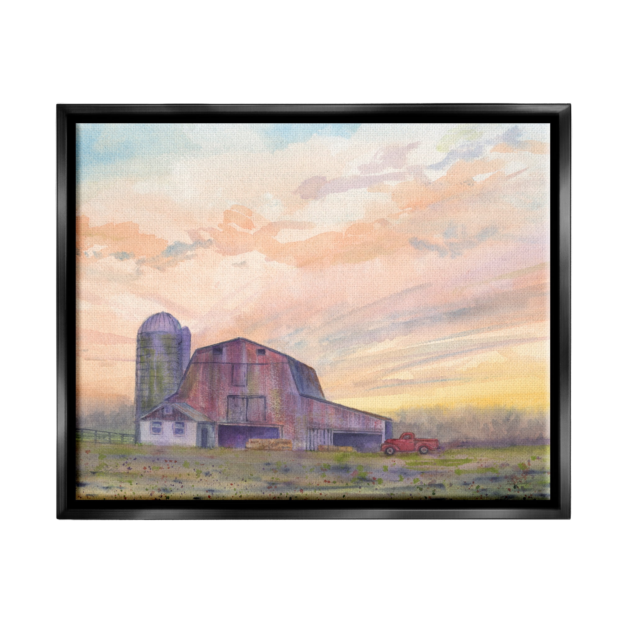Stupell Industries Country Barn at Sunrise Nature Painting Black Floater Framed Art Print Wall Art, 21 x 17