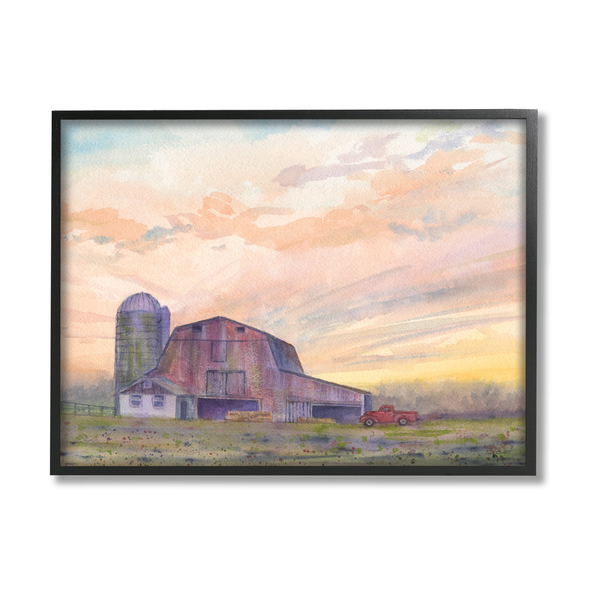 Stupell Industries Country Barn at Sunrise Nature Painting Black Framed Art Print Wall Art, 20 x 16