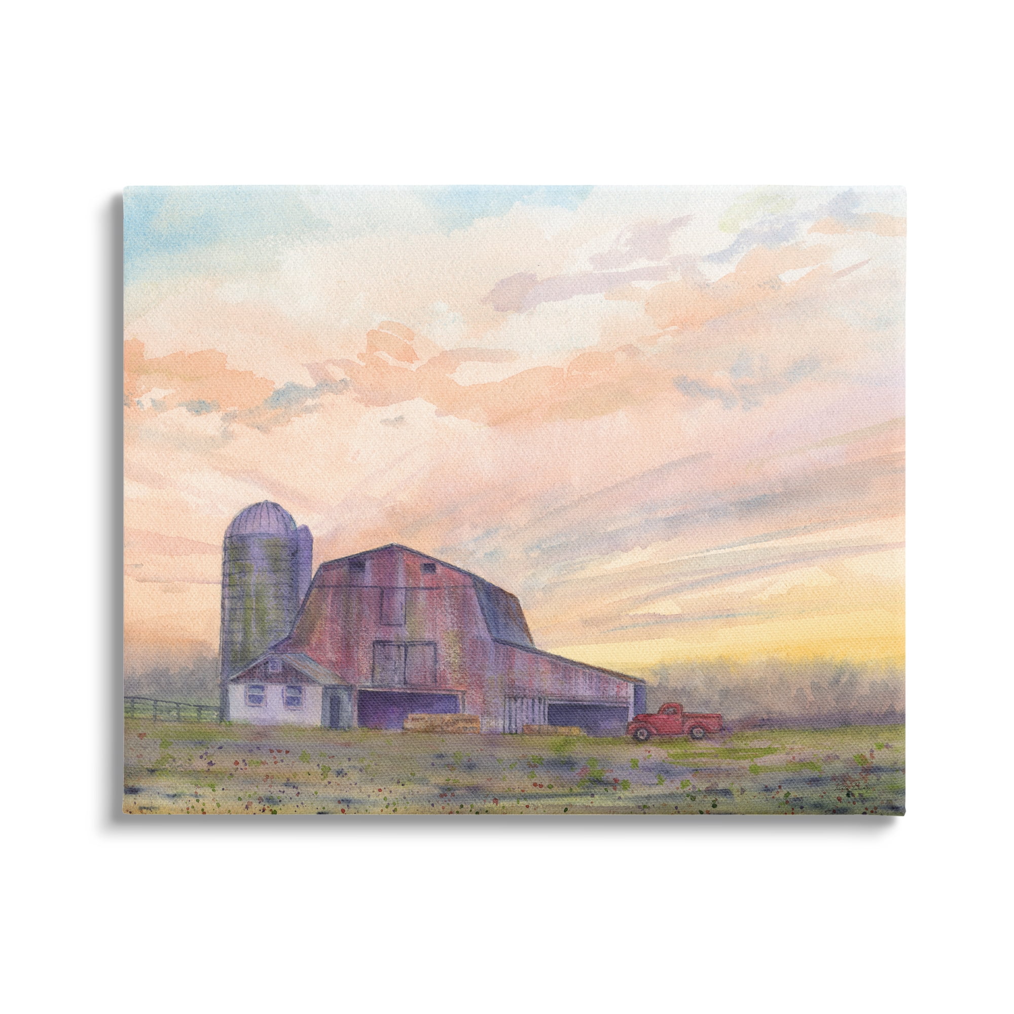 Stupell Industries Country Barn at Sunrise Nature Painting Gallery Wrapped Canvas Print Wall Art, 30 x 24