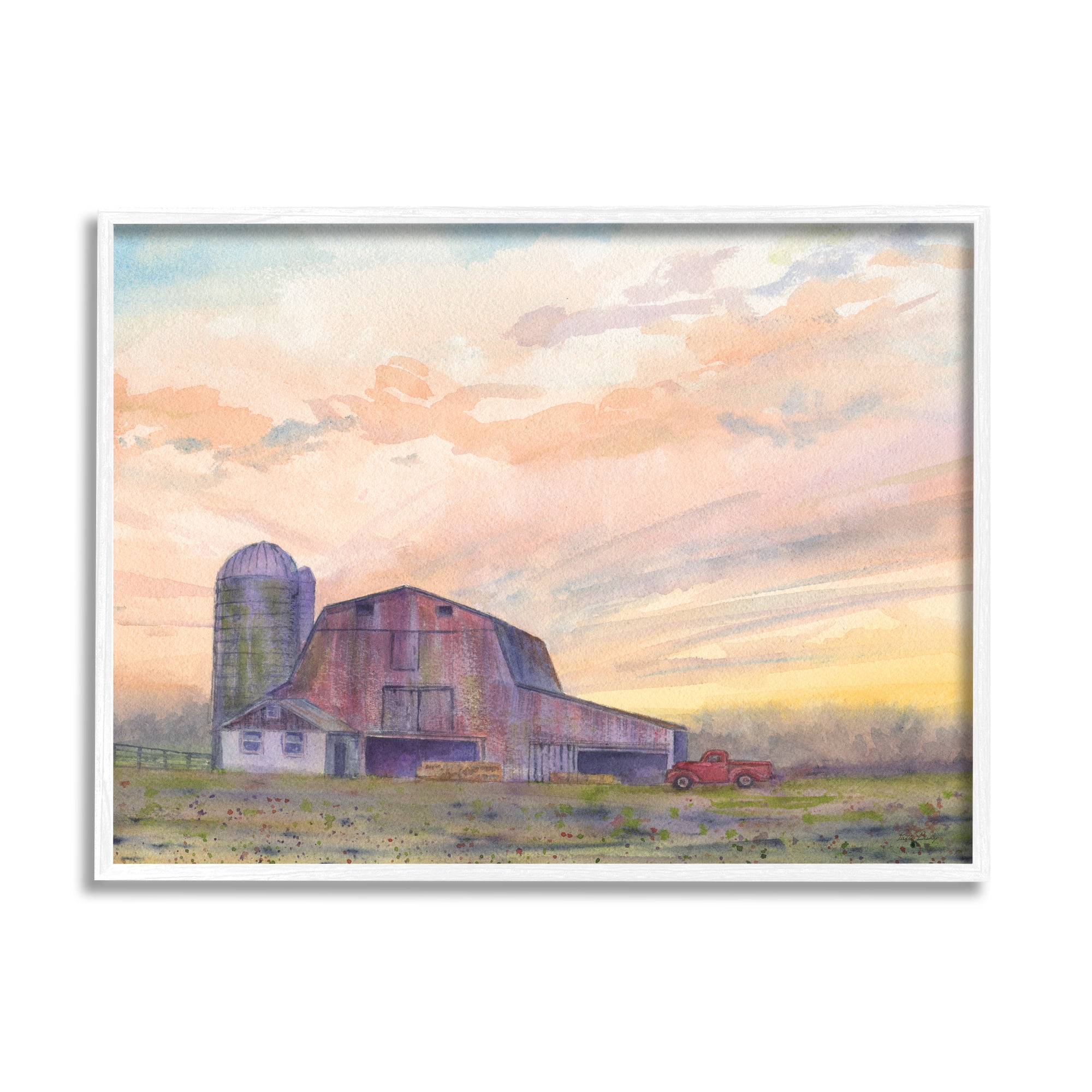 Stupell Industries Country Barn at Sunrise Nature Painting White Framed Art Print Wall Art, 14 x 11