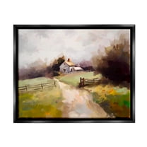 Stupell Industries Country Barn with Fence Landscape Painting Black Floater Framed Canvas Art Print Wall Art, 21 x 17