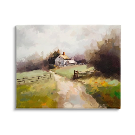 Stupell Industries Country Barn with Fence Landscape Painting Gallery Wrapped Canvas Art Print Wall Art, 20 x 16