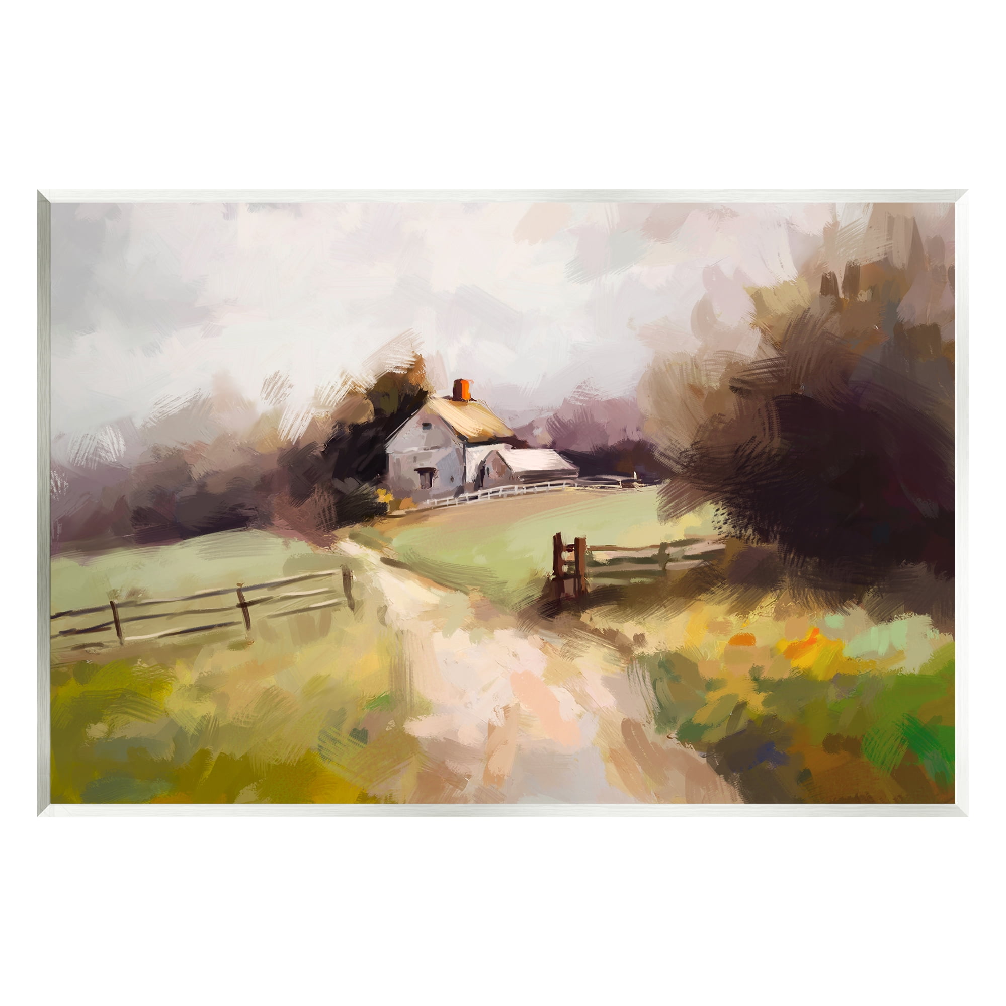 Stupell Industries Country Barn with Fence Landscape Painting Unframed Art Print Wall Art, 15 x 10
