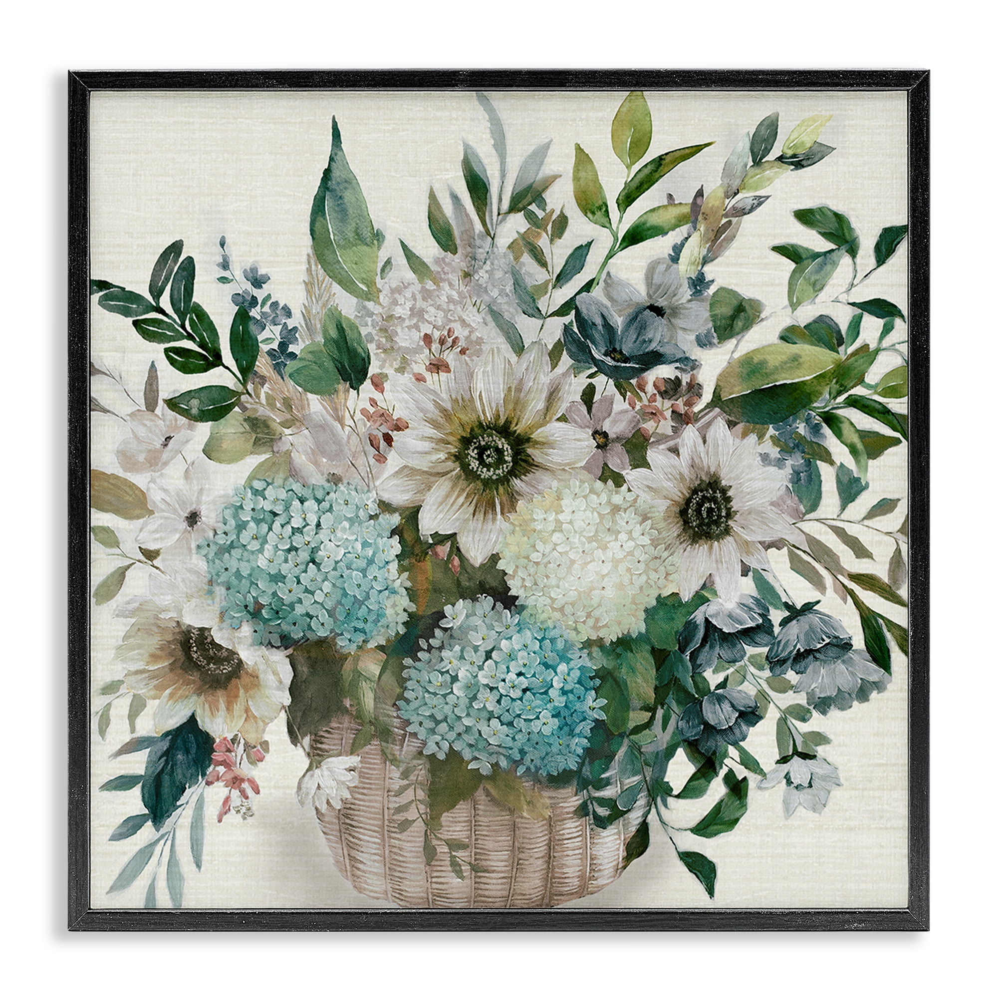 Stupell Industries Country Basket of Flowers Plants & Flowers Painting Black Framed Art Print Wall Art, 17 x 17