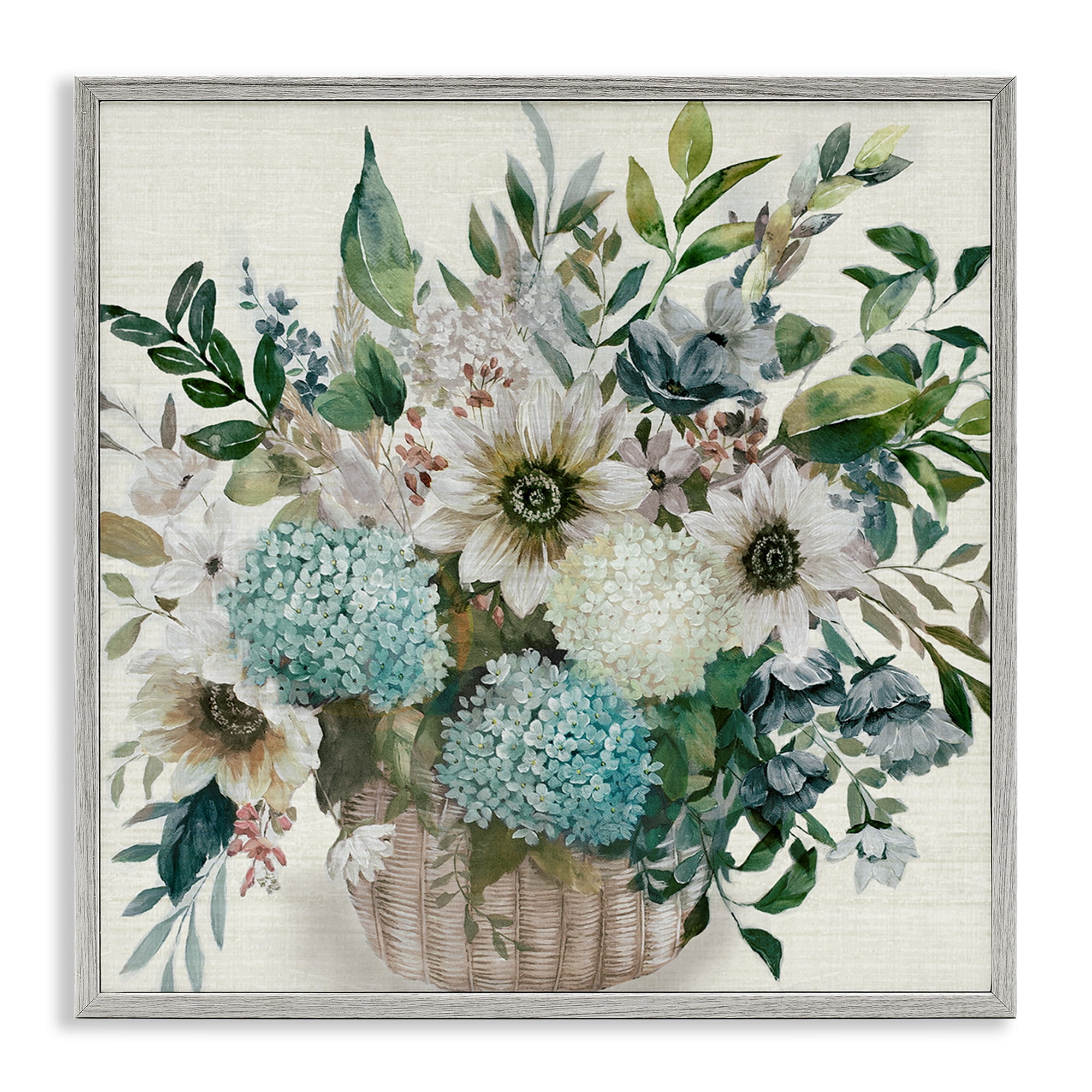 Stupell Industries Country Basket of Flowers Plants & Flowers Painting Gray Framed Art Print Wall Art, 17 x 17