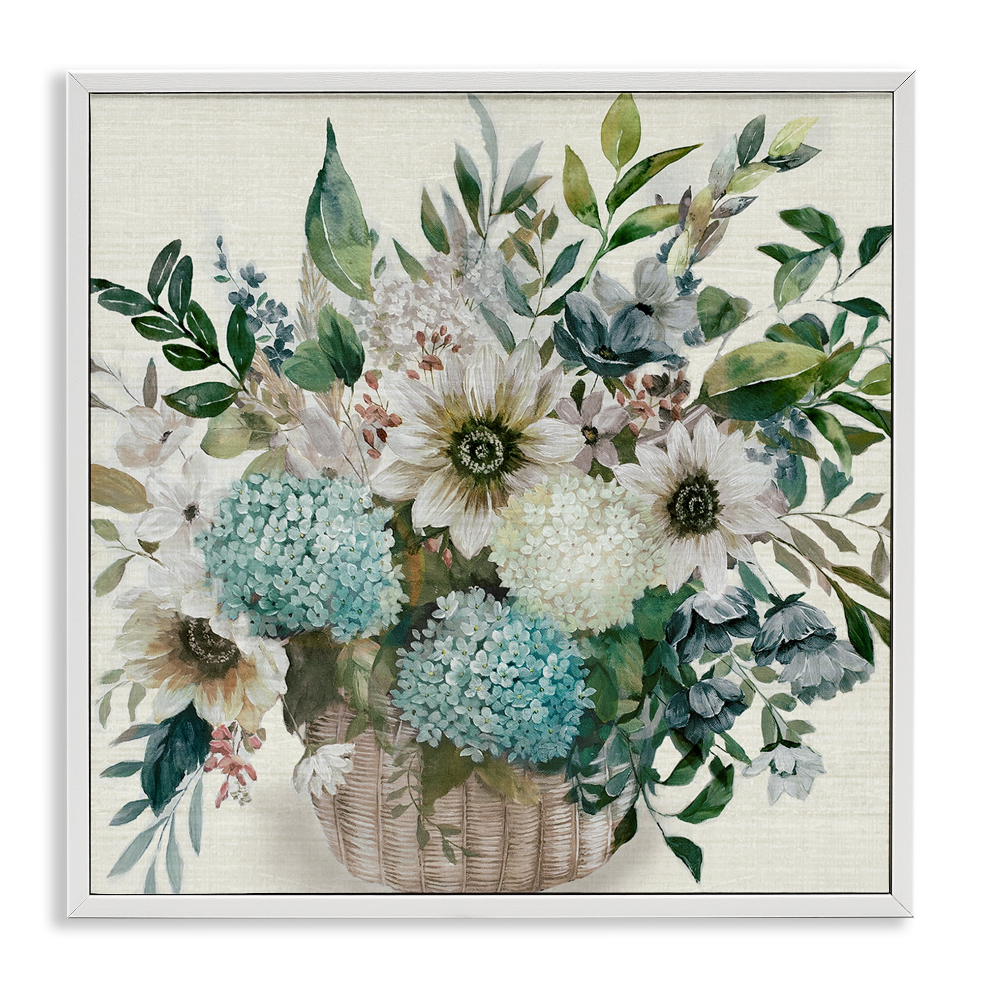 Stupell Industries Country Basket of Flowers Plants & Flowers Painting White Framed Art Print Wall Art, 24 x 24