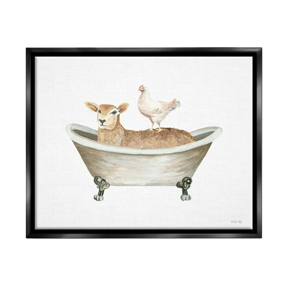 Stupell Industries Country Bathroom Animals Animals & Insects Painting Black Floater Framed Canvas Art Print Wall Art, 31 x 25