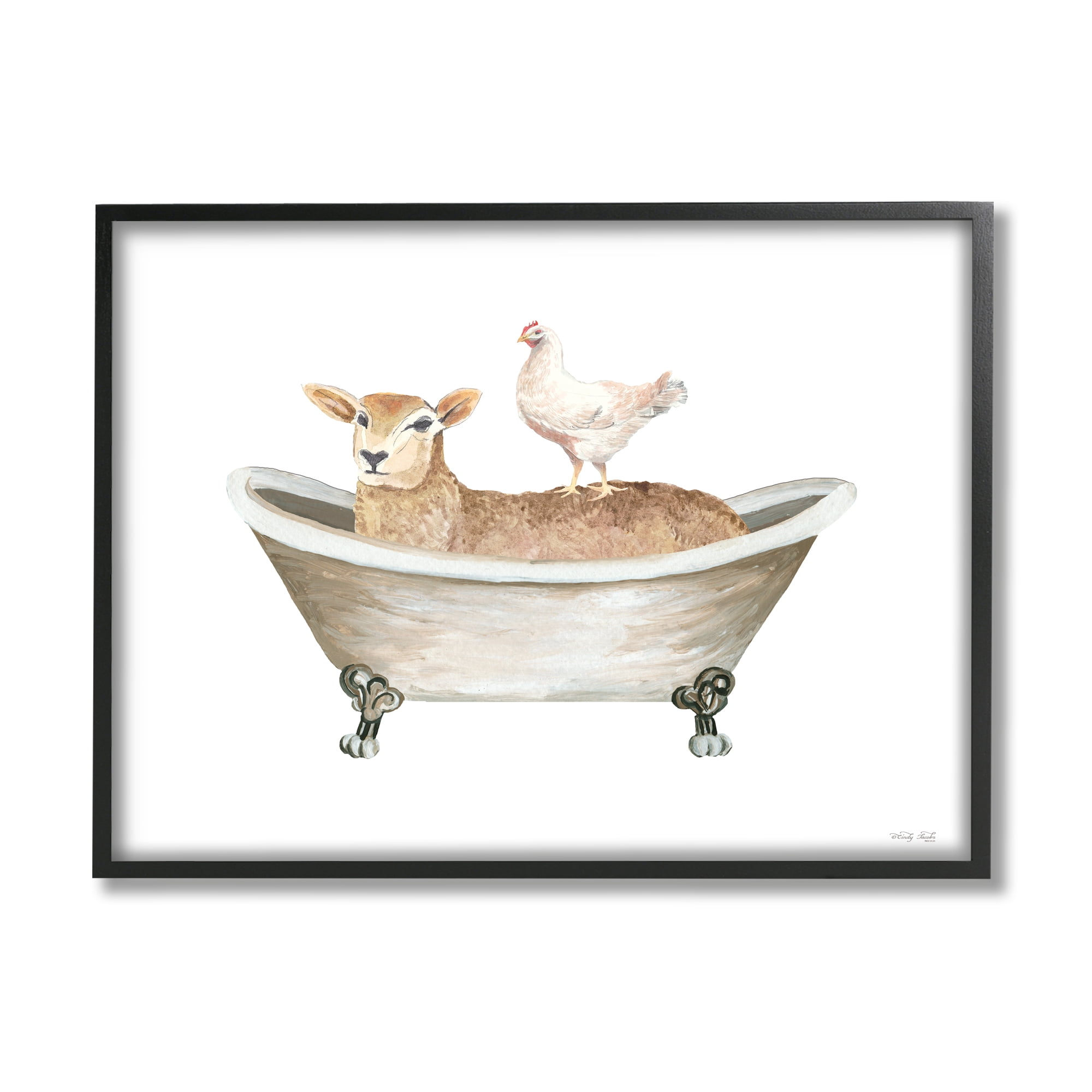 Stupell Industries Country Bathroom Animals Animals & Insects Painting Black Framed Art Print Wall Art, 14 x 11