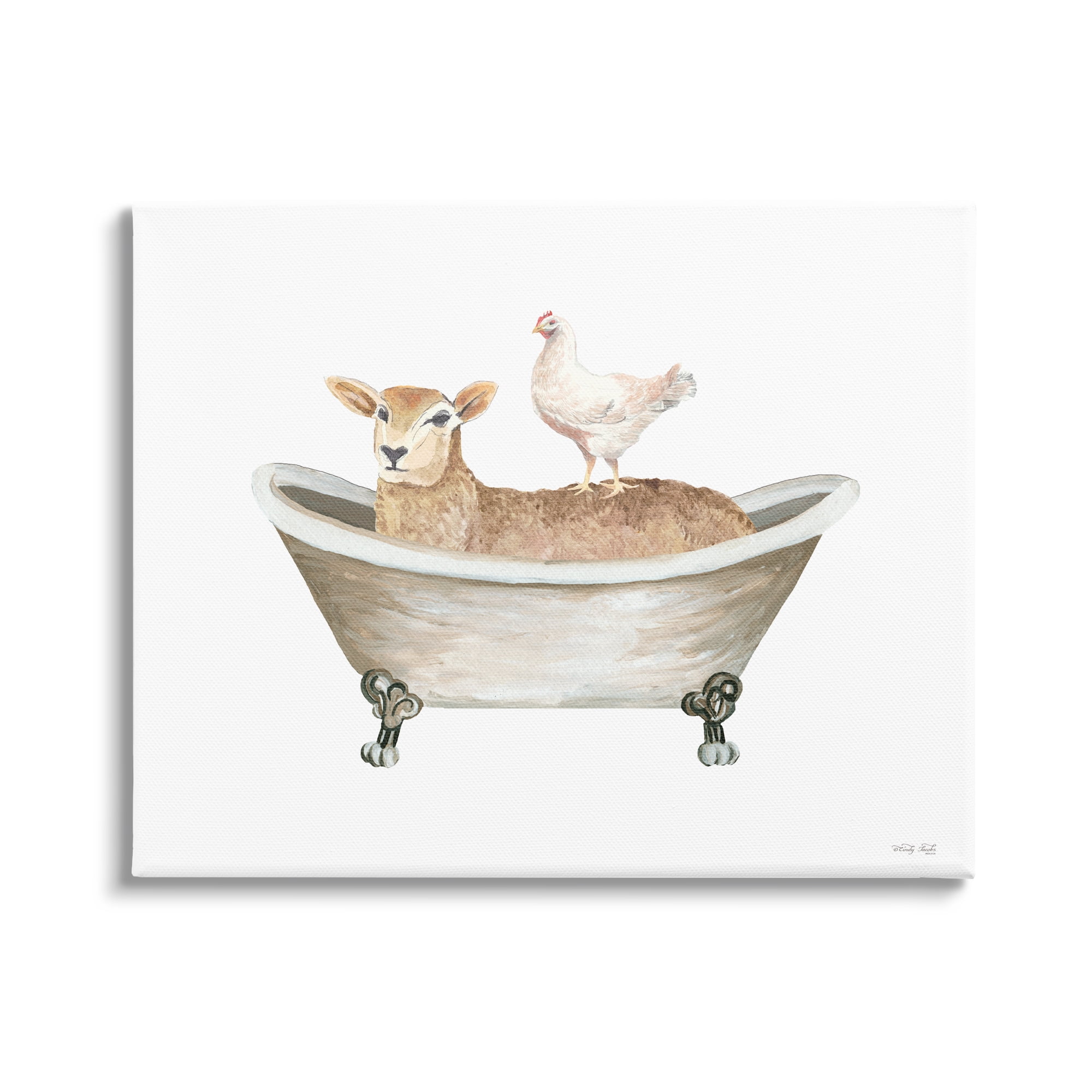 Stupell Industries Country Bathroom Animals Animals & Insects Painting Gallery Wrapped Canvas Art Print Wall Art, 30 x 24