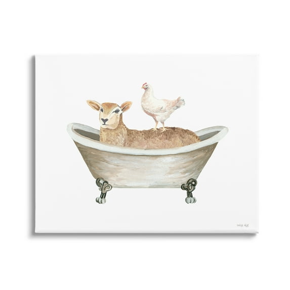 Stupell Industries Country Bathroom Animals Animals & Insects Painting Gallery Wrapped Canvas Art Print Wall Art, 48 x 36
