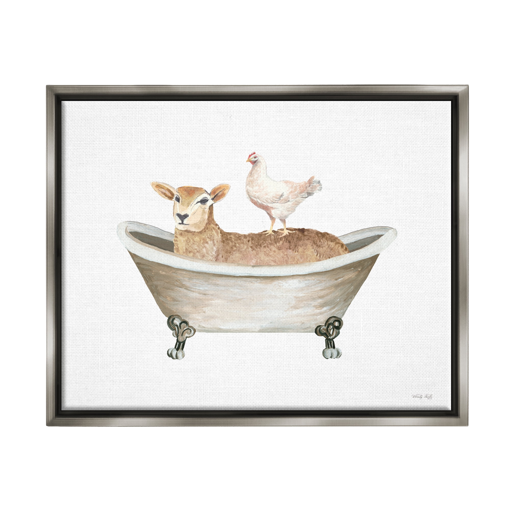 Stupell Industries Country Bathroom Animals Animals & Insects Painting Gray Floater Framed Canvas Art Print Wall Art, 31 x 25