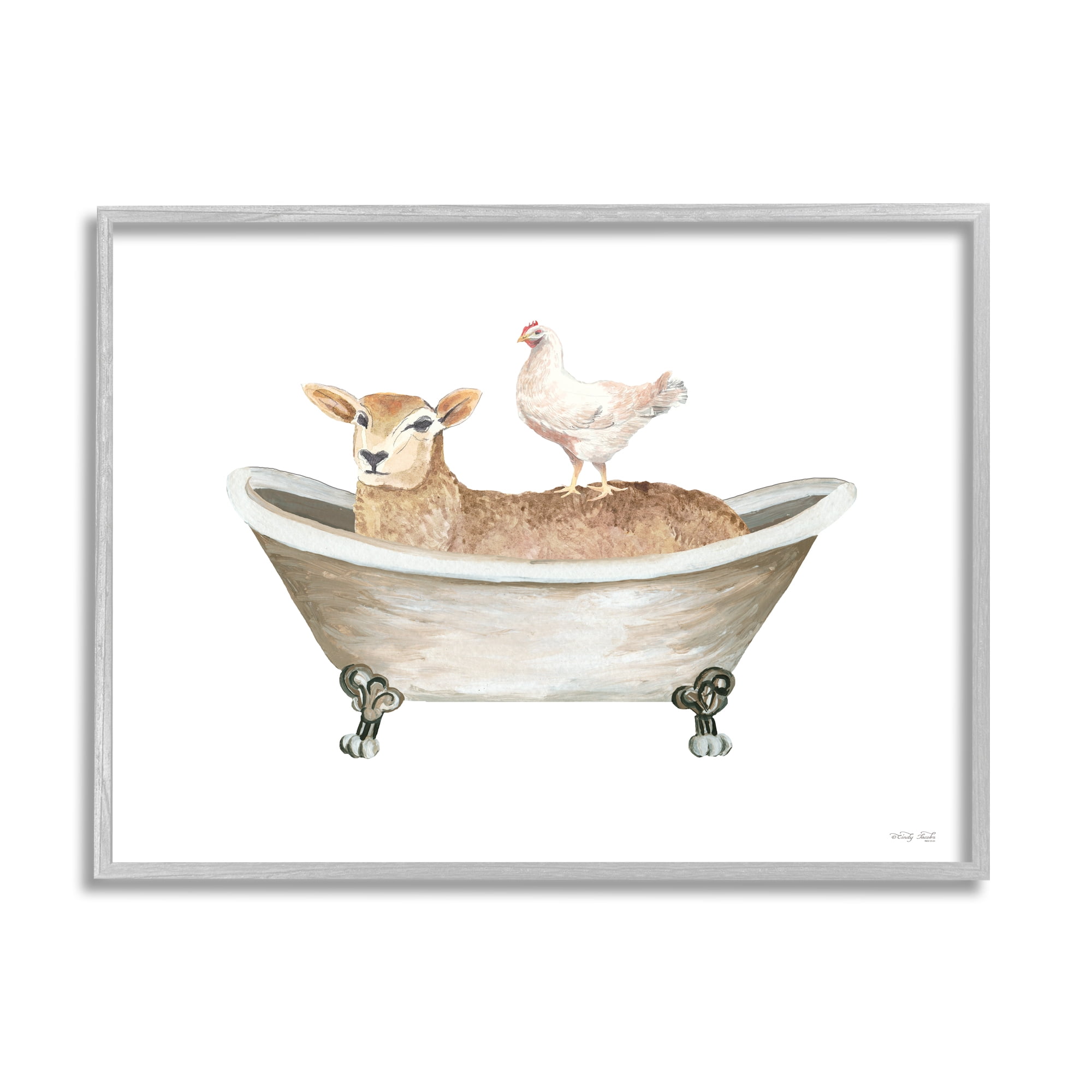 Gray Framed Country Bathroom Animals Wood Wall Art, 20 x 16