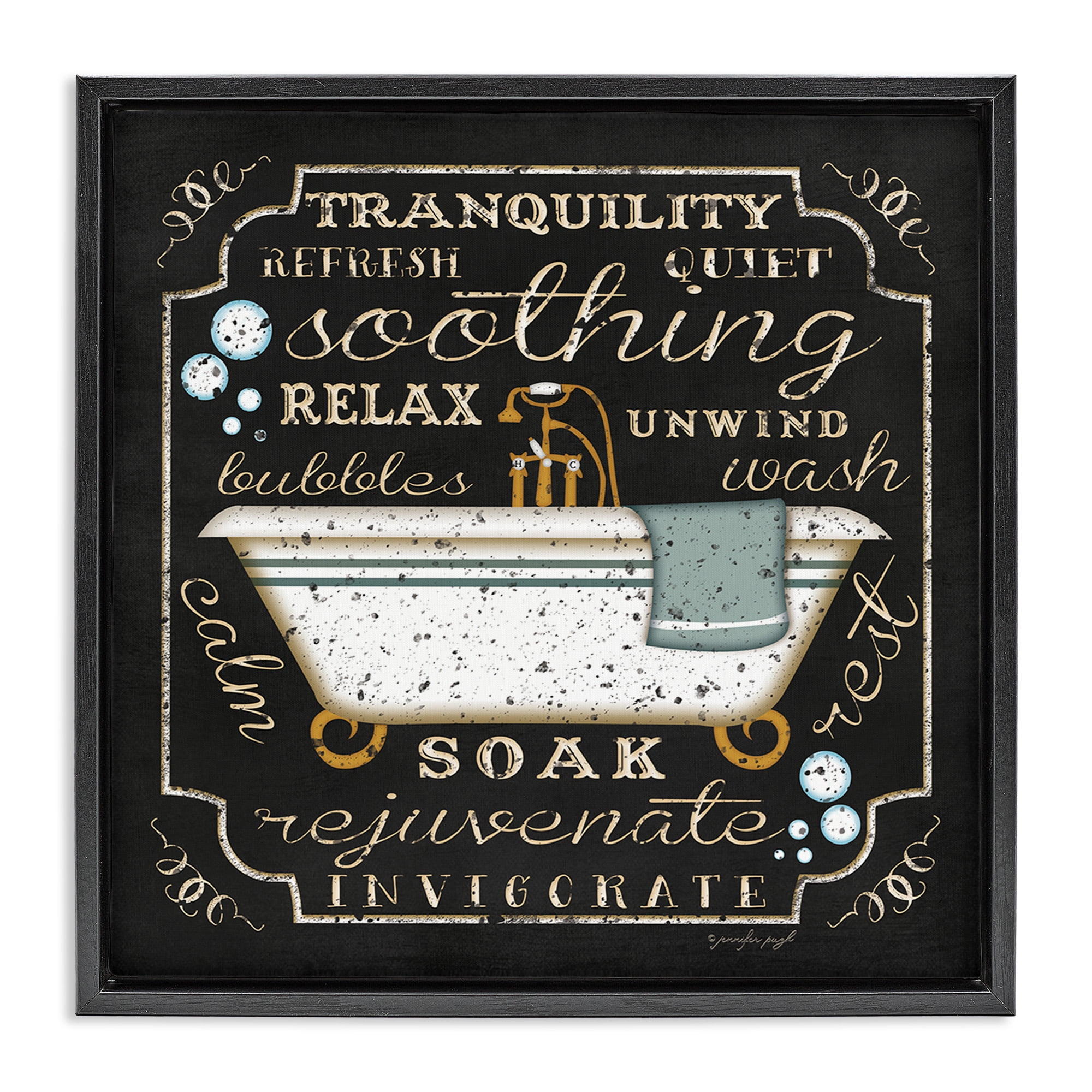 Stupell Industries Country Bathtub with Various Phrases Typography Painting Black Floater Framed Canvas Art Print Wall Art, 25 x 25