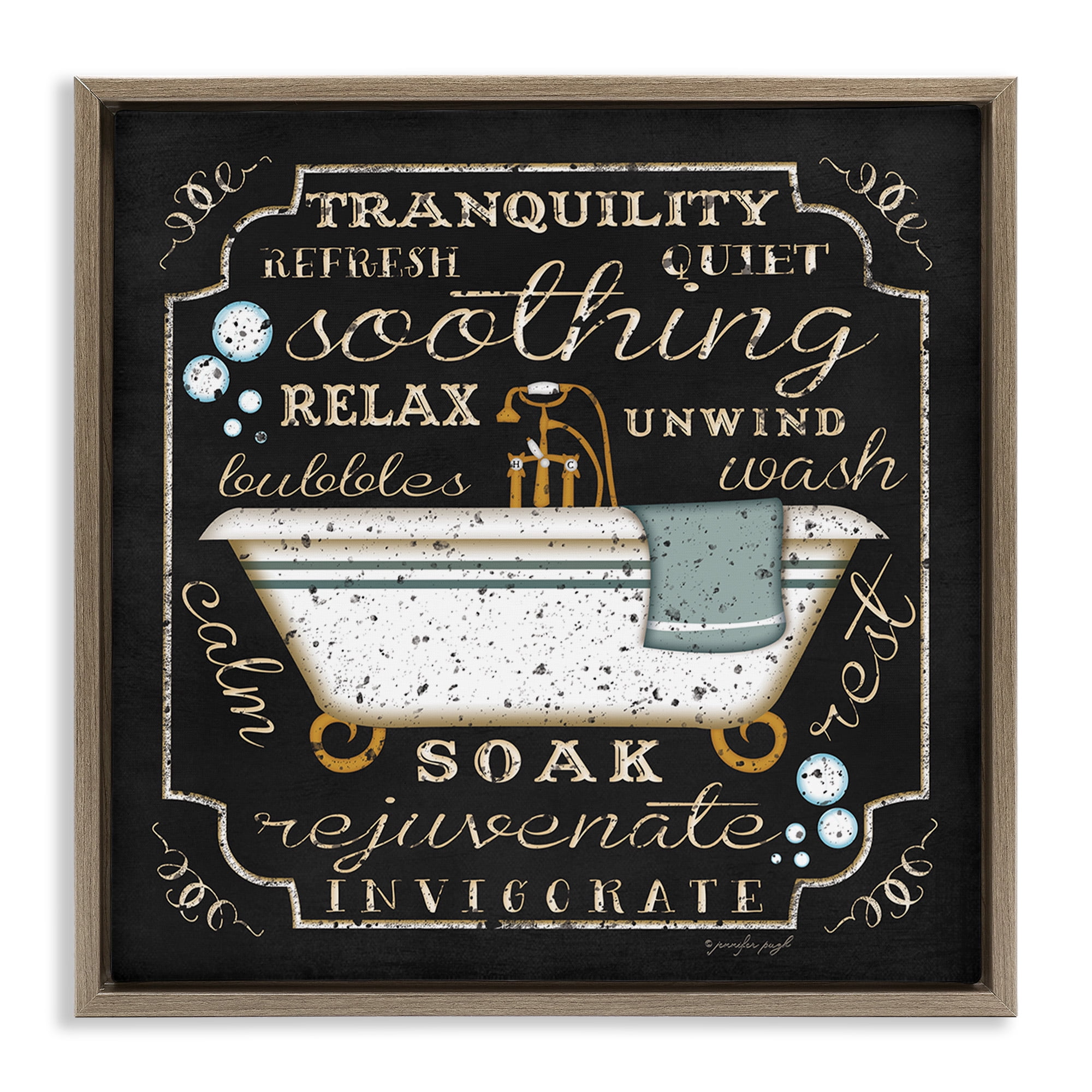 Stupell Industries Country Bathtub with Various Phrases Typography Painting Brown Floater Framed Canvas Art Print Wall Art, 25 x 25