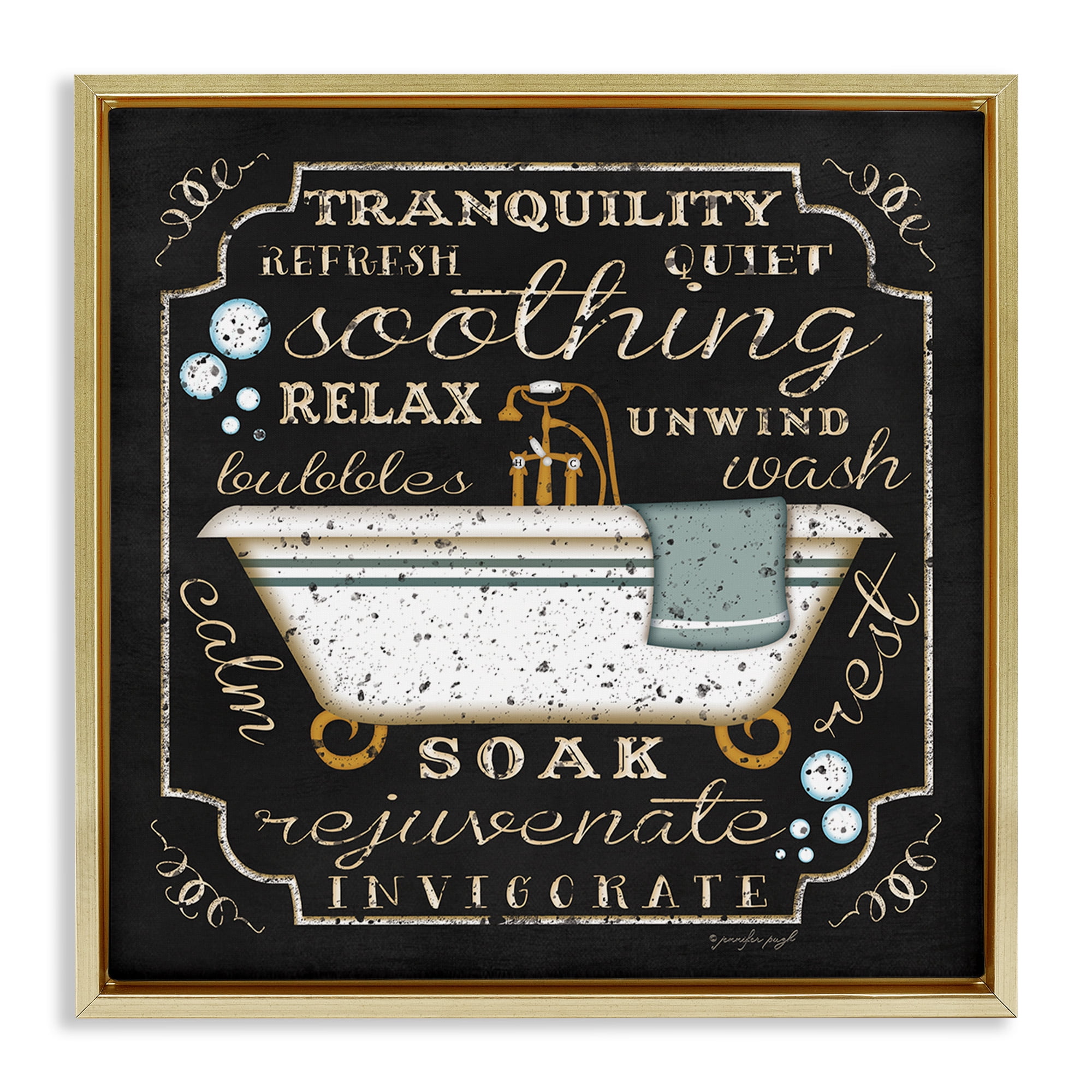 Stupell Industries Country Bathtub with Various Phrases Typography Painting Gold Floater Framed Canvas Art Print Wall Art, 18 x 18