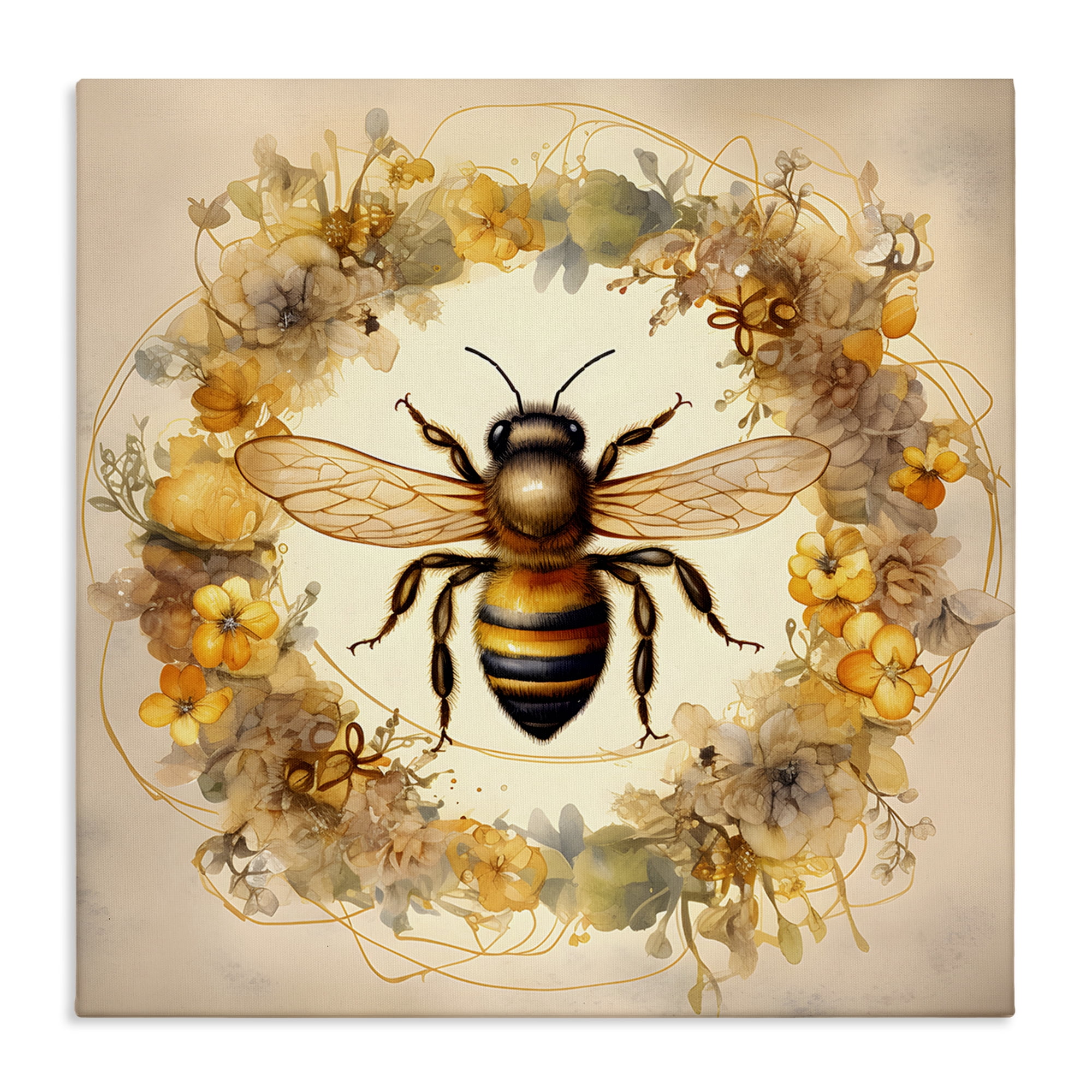 Stupell Industries Country Bee Wreath Animals & Insects Painting Gallery Wrapped Canvas Art Print Wall Art, 24 x 24
