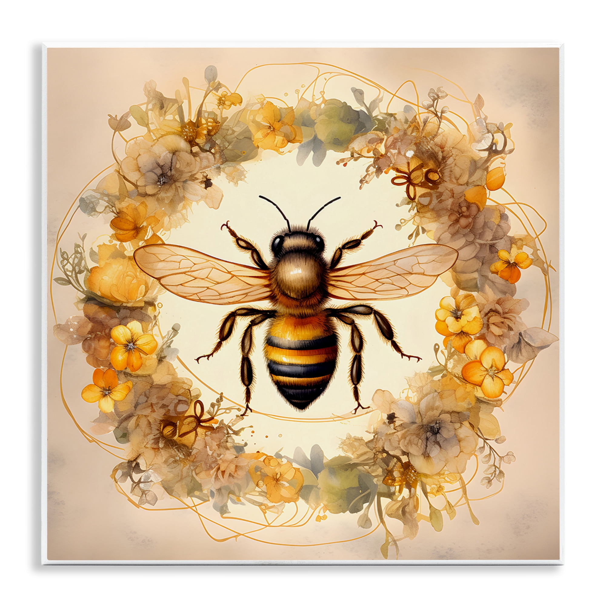 Stupell Industries Country Bee Wreath Animals & Insects Painting Unframed Art Print Wall Art, 12 x 12
