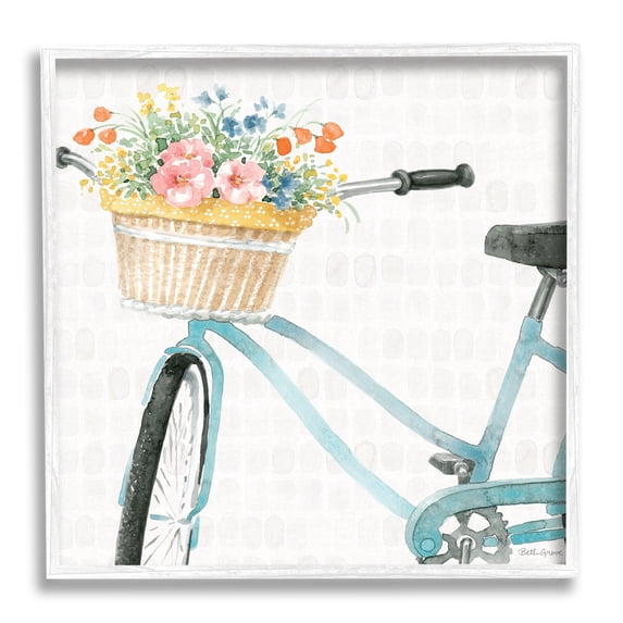Stupell Industries Country Bicycle Basket Floral Arrangement Block Pattern, 12 x 12,Design by Beth Grove