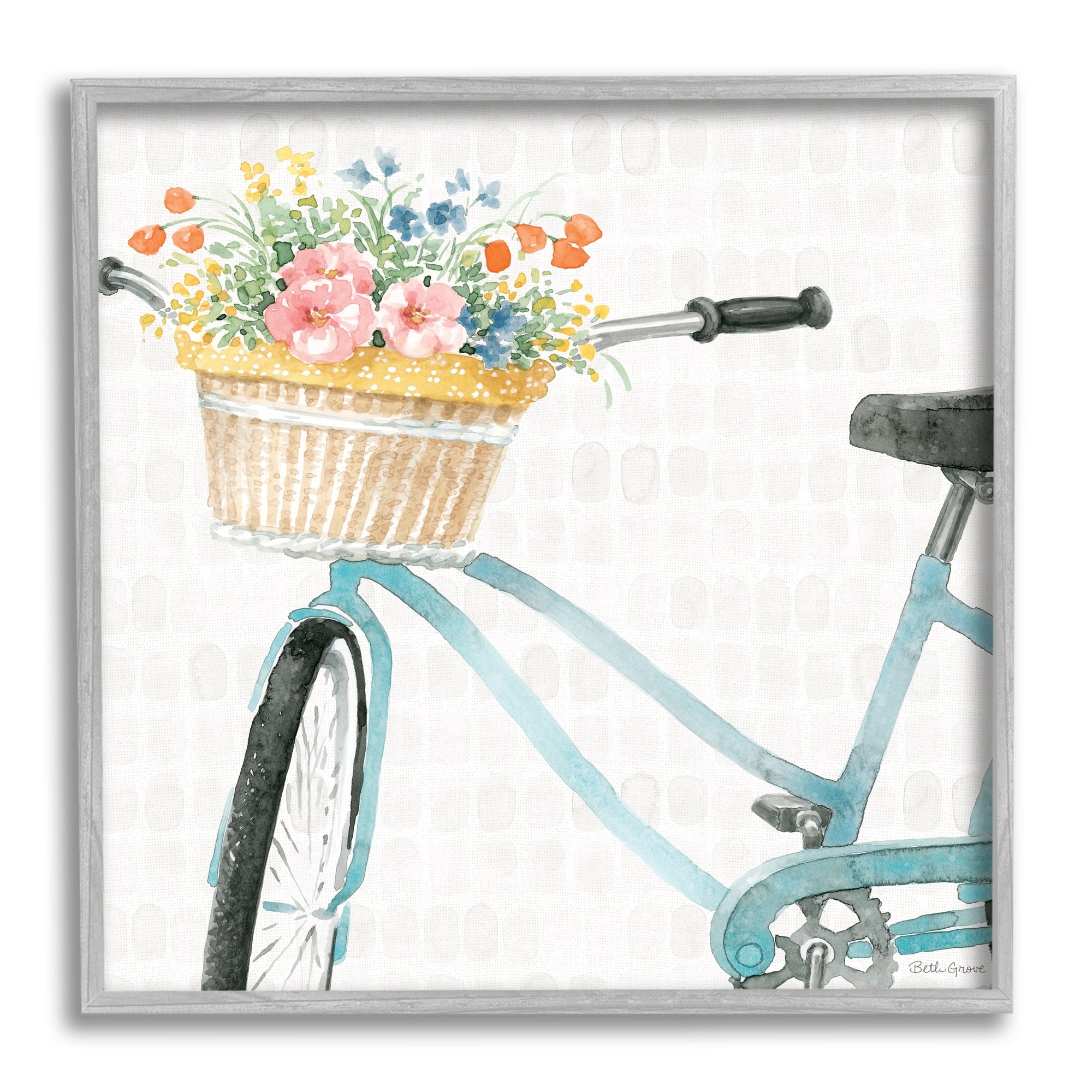 Stupell Industries Country Bicycle Basket Floral Arrangement Block Pattern, 17 x 17,Design by Beth Grove
