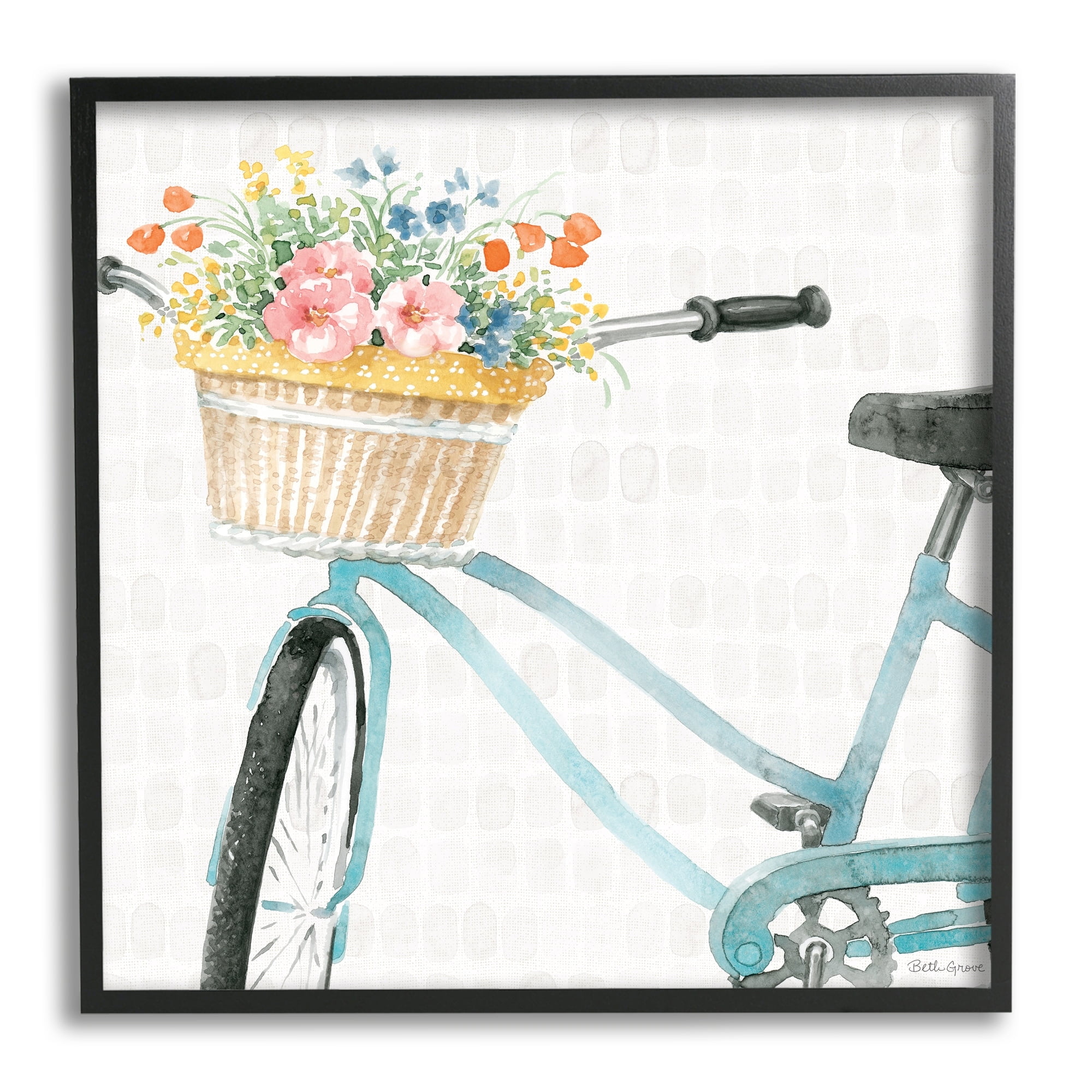 Stupell Industries Country Bicycle Basket Floral Arrangement Block Pattern, 17 x 30,Design by Beth Grove