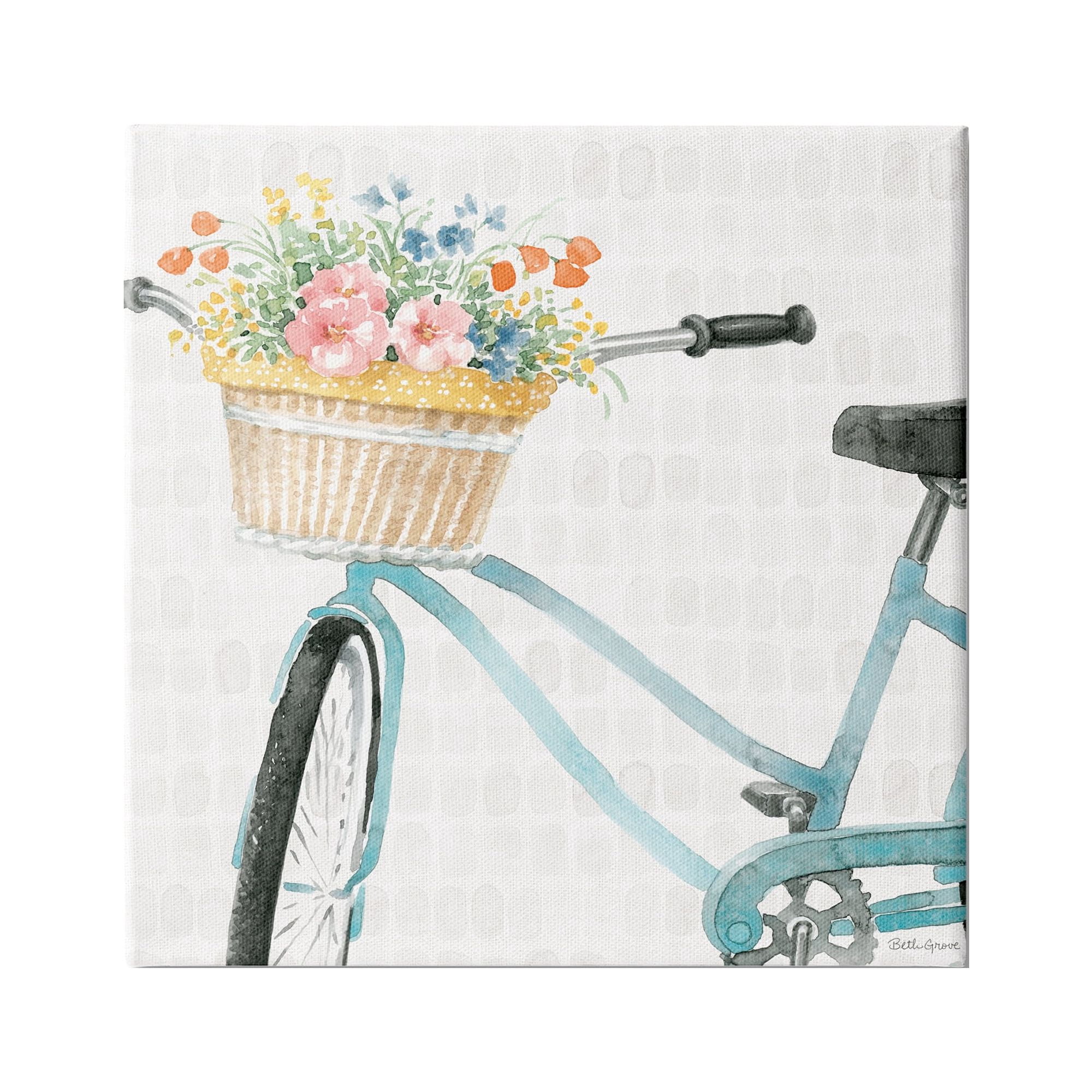 Stupell Industries Country Bicycle Basket Floral Arrangement Block Pattern, 30 x 30,Design by Beth Grove