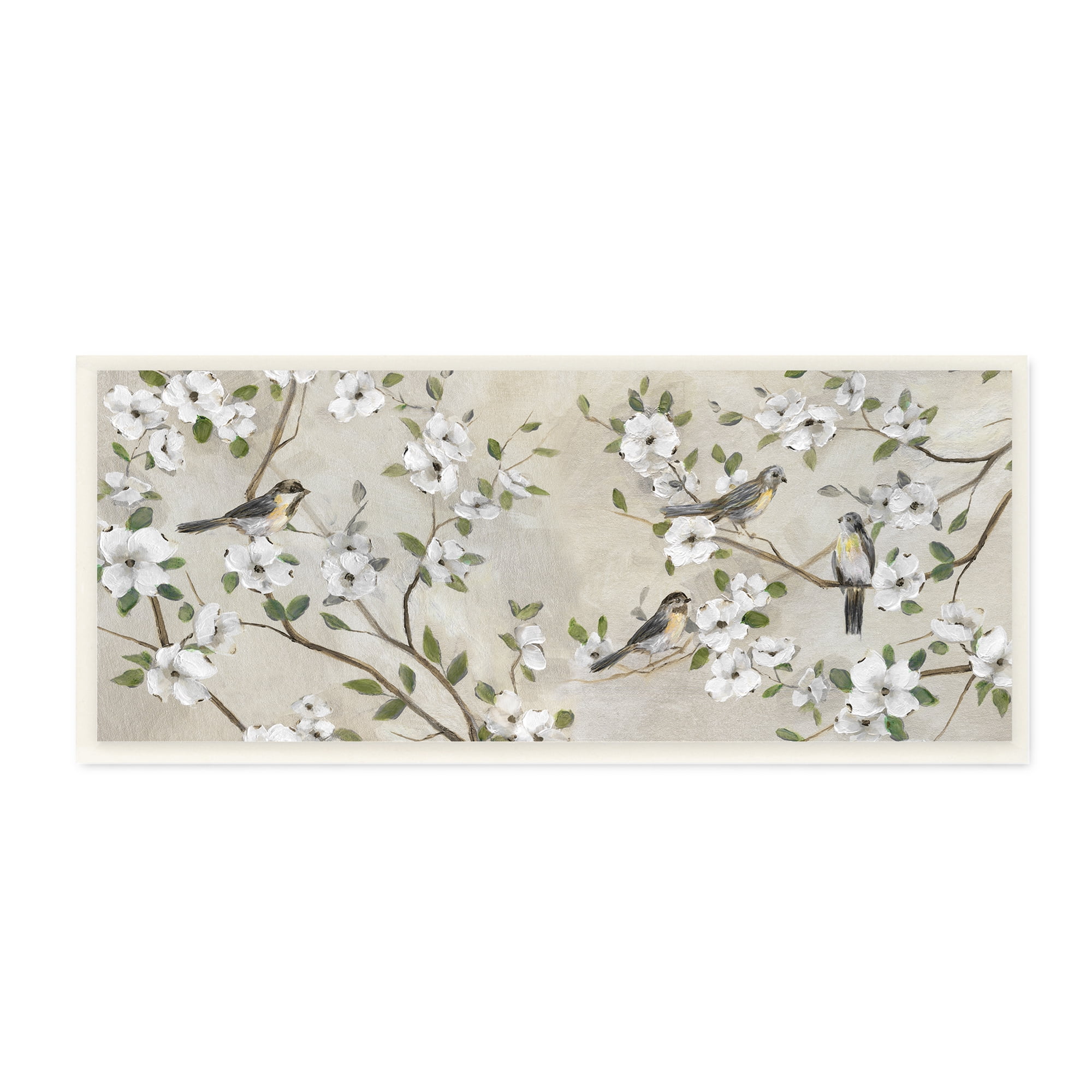 Stupell Industries Country Birds Soft White Floral Blossom Tree Branches, 17 x 7, Design by Nan