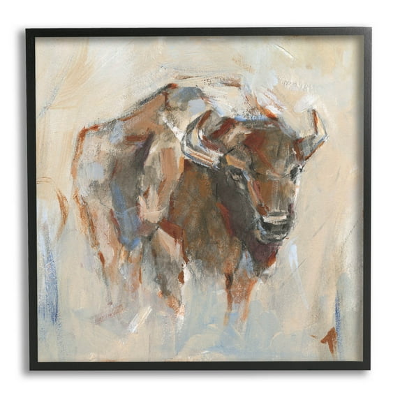 Stupell Industries Country Bison Abstract Brush Strokes Painting Black Framed Art Print Wall Art, Design by Ethan Harper