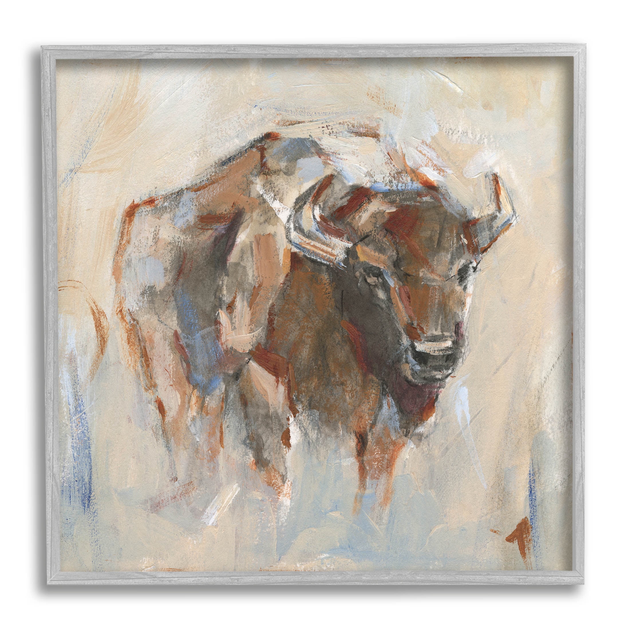 Stupell Industries Country Bison Abstract Brush Strokes Painting Gray Framed Art Print Wall Art, Design by Ethan Harper