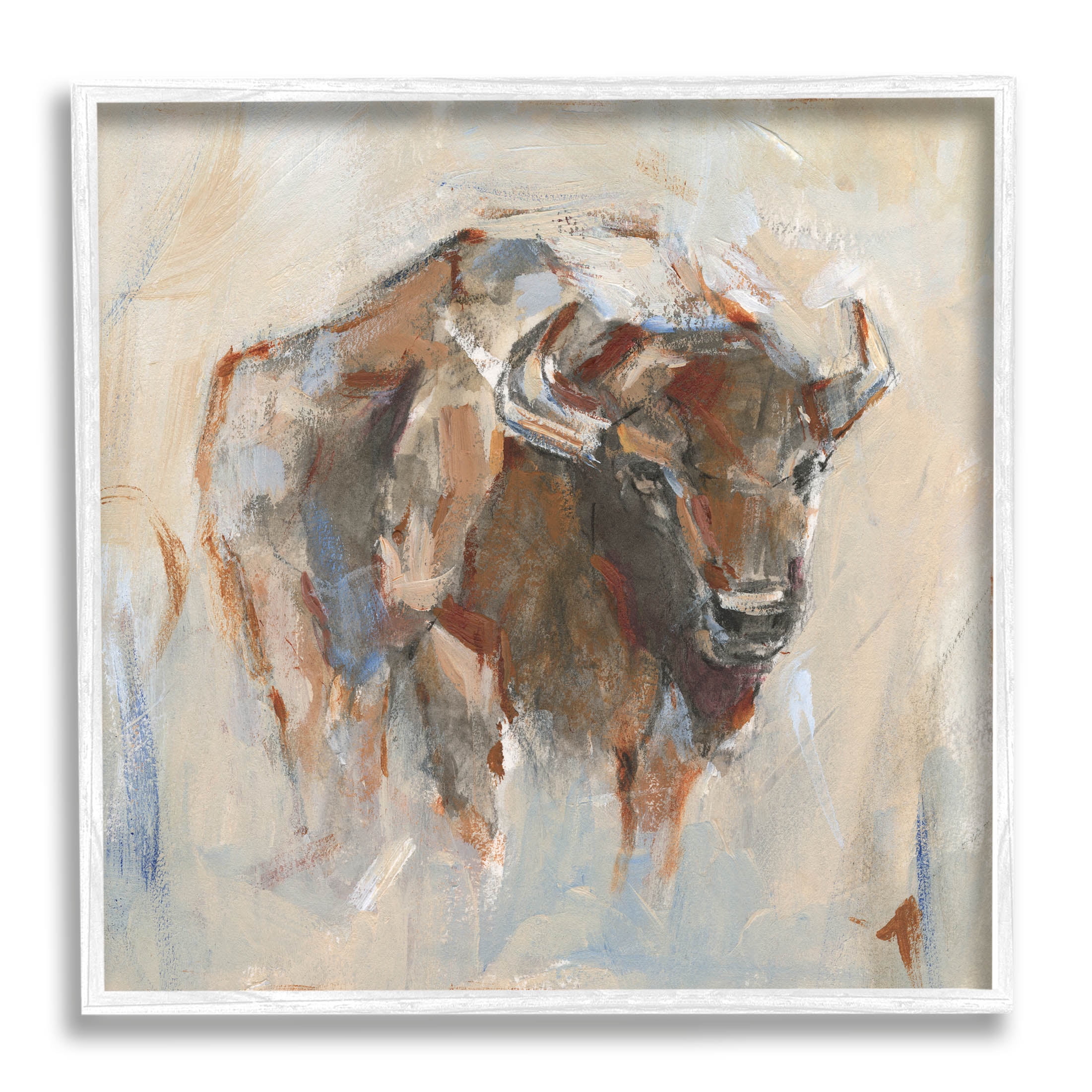Stupell Industries Country Bison Abstract Brush Strokes Painting White Framed Art Print Wall Art, Design by Ethan Harper