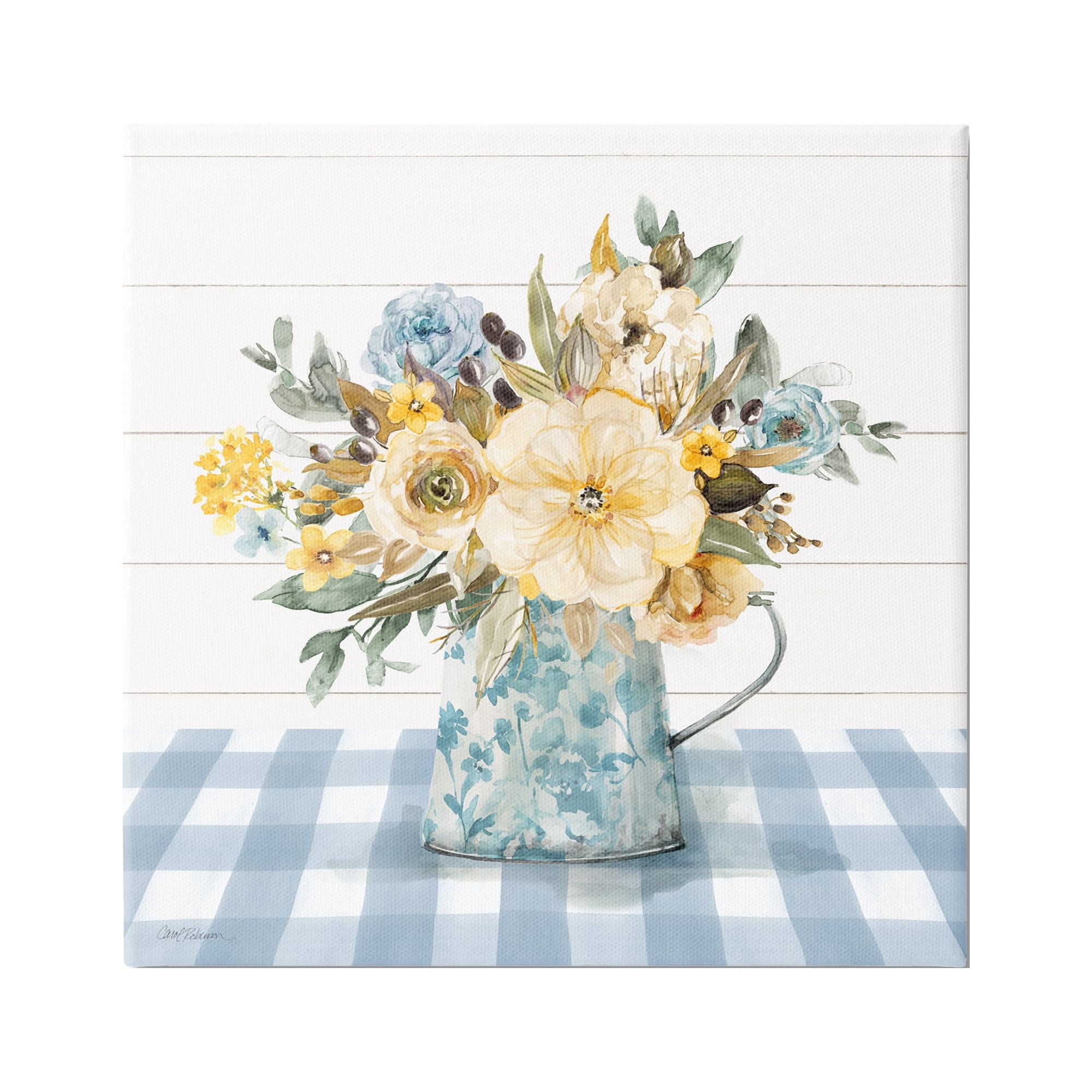 Stupell Industries Country Blooms on Plaid Botanical & Floral Painting Gallery Wrapped Canvas Art Print Wall Art, 36 x 36