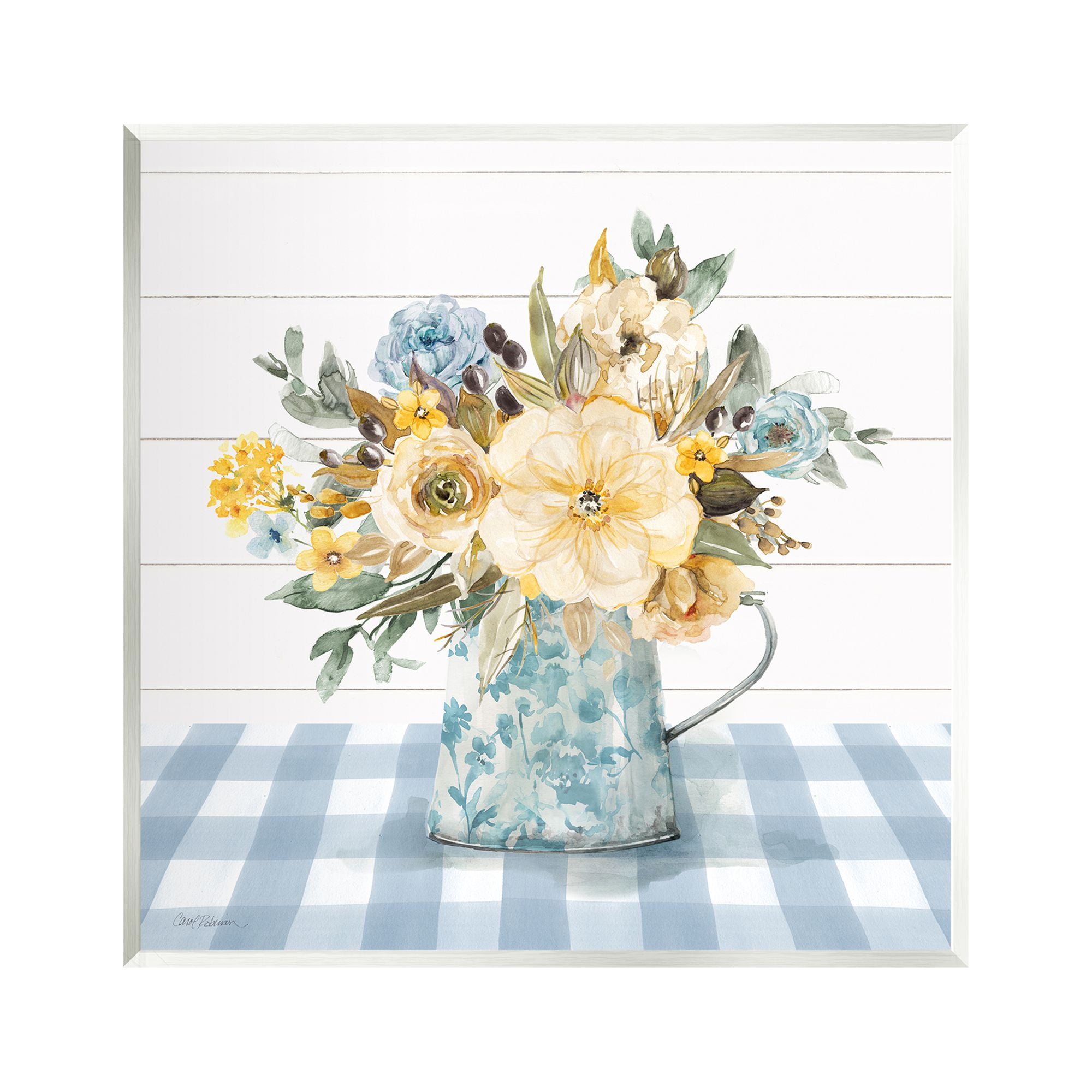 Stupell Industries Country Blooms on Plaid Botanical & Floral Painting Unframed Art Print Wall Art, 12 x 12