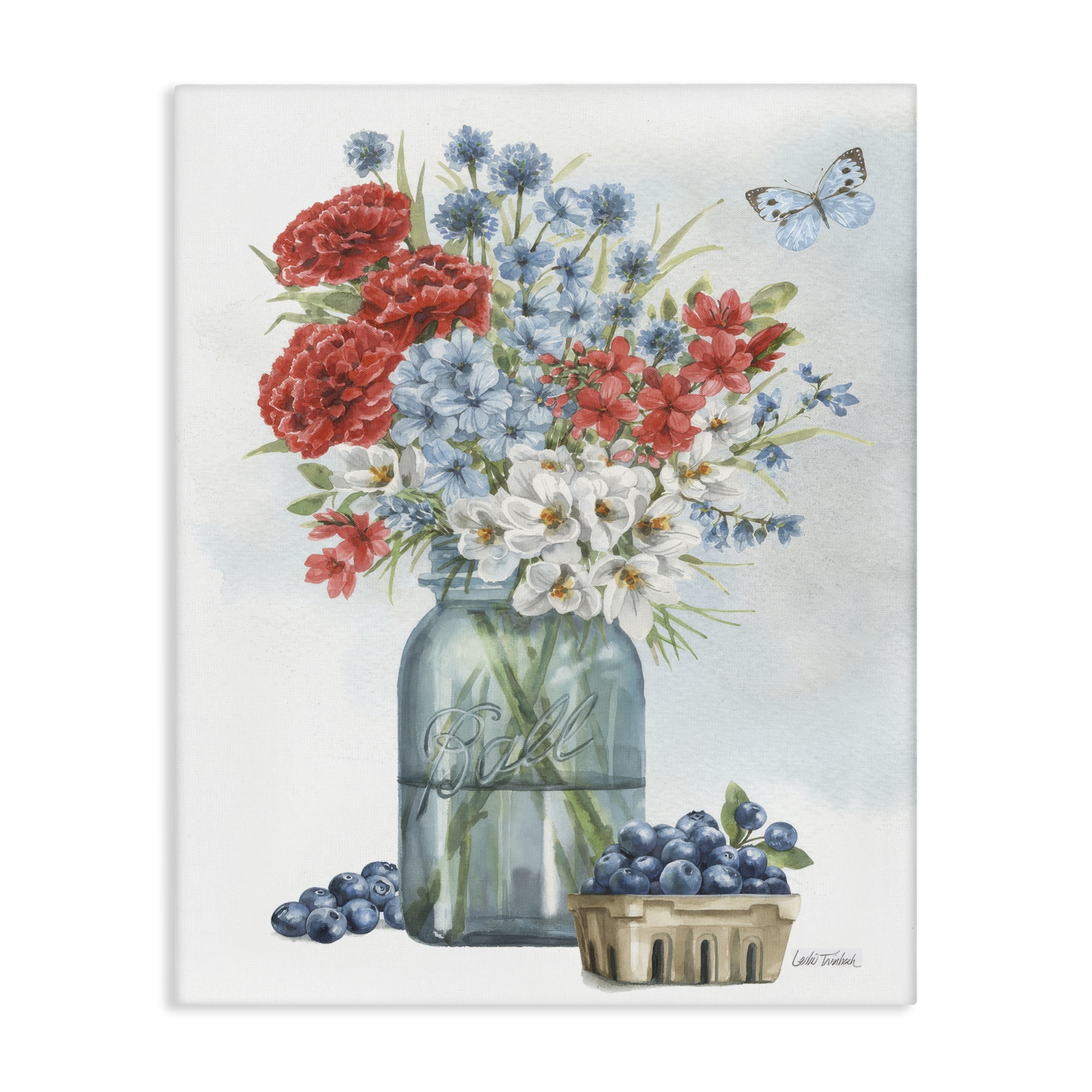 Stupell Industries Country Blossoms & Blueberries Plants & Flowers Painting Wrapped Canvas Art Print Wall Art, 30 x 40