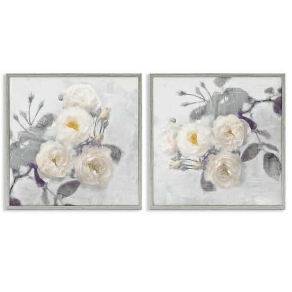 Stupell Industries Country Blossoms Bundle Floral Painting Gray Framed Art Print Wall Art, 12 x 12, Set of 2