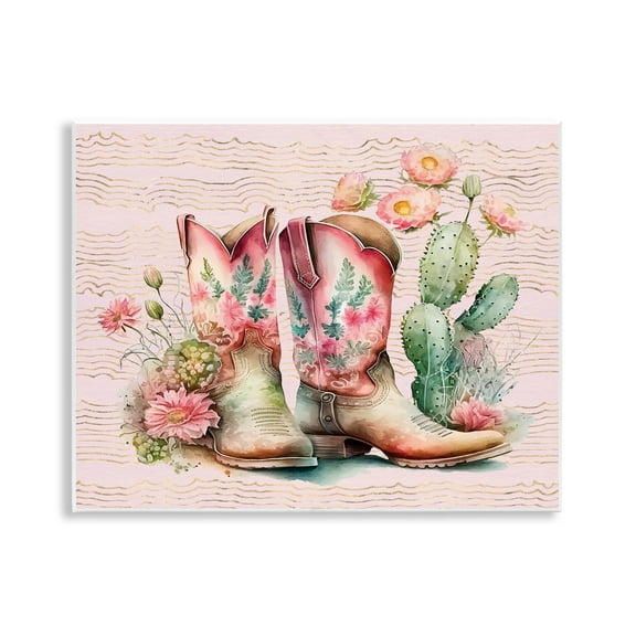 Stupell Industries Country Boots with Cacti Plants & Flowers Painting Unframed Art Print Wall Art, 14 x 11