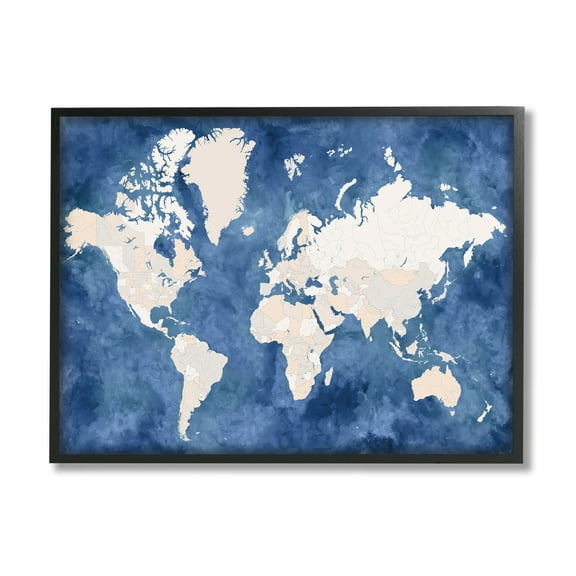 Stupell Industries Country Border World Map Deep Blue Ocean, 16 x 20, Designed by BlursByAI