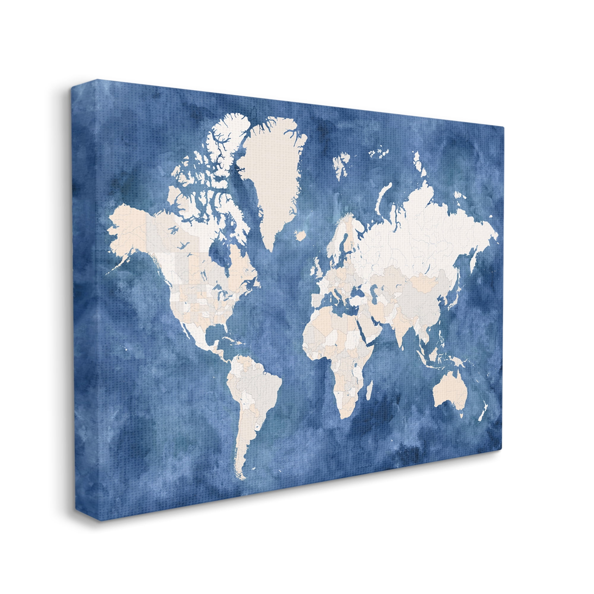 Stupell Industries Country Border World Map Deep Blue Ocean, 36 x 48, Designed by BlursByAI