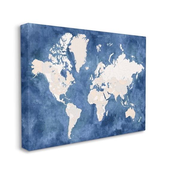 Stupell Industries Country Border World Map Deep Blue Ocean, 36 x 48, Designed by BlursByAI