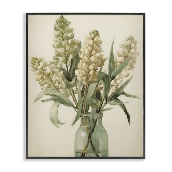 Stupell Industries Country Botanicals in Green Jar Floral Painting Black Framed Art Print Wall Art, 11 x 14