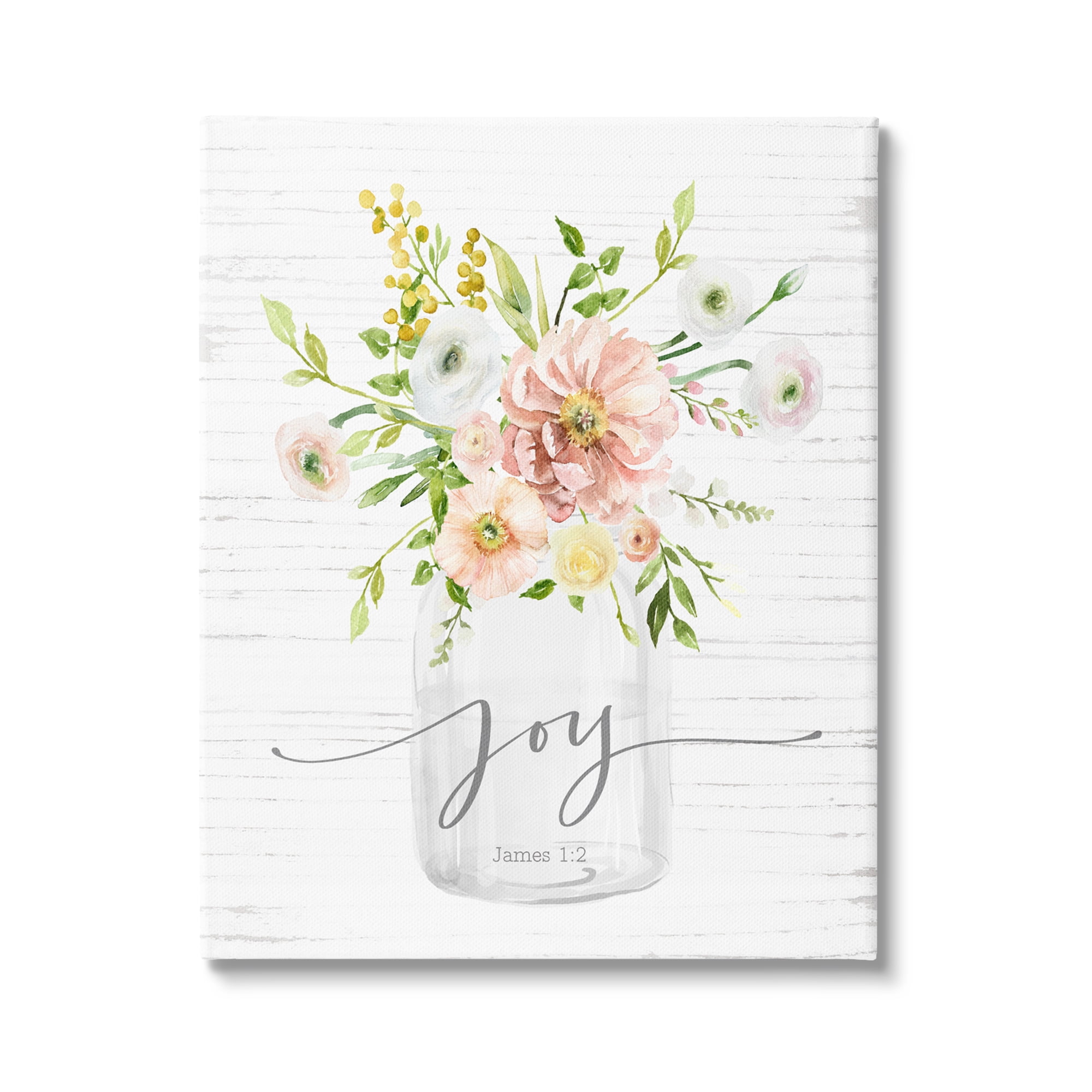 Stupell Industries Country Bouquet Floral Arrangement Religious Joy Script Graphic Art Gallery Wrapped Canvas Print Wall Art, Design by Lettered and Lined