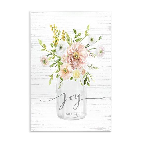 Stupell Industries Country Bouquet Floral Arrangement Religious Joy Script Graphic Art Unframed Art Print Wall Art, Design by Lettered and Lined