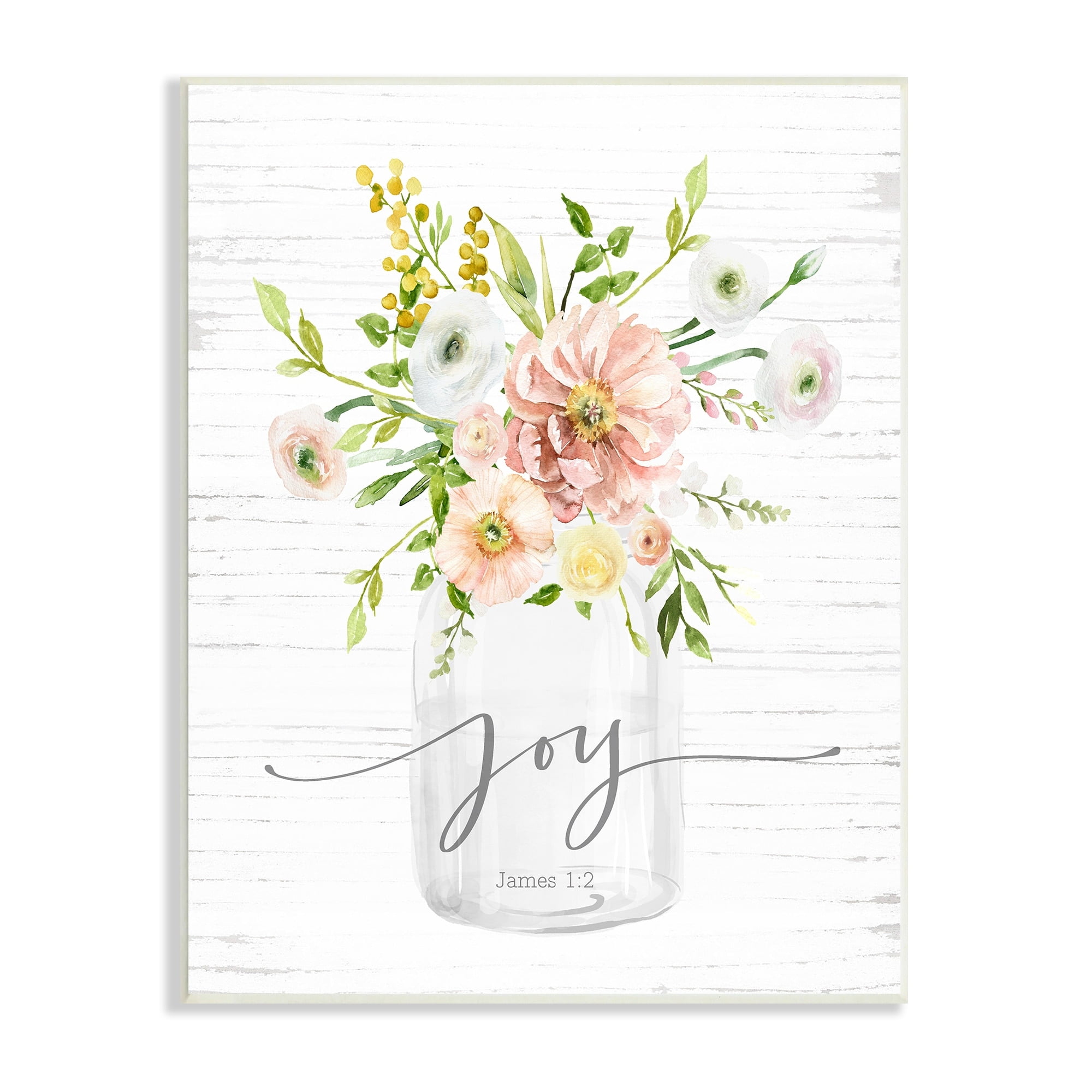 Stupell Industries Country Bouquet Floral Arrangement Religious Joy Script Graphic Art Unframed Art Print Wall Art, Design by Lettered and Lined
