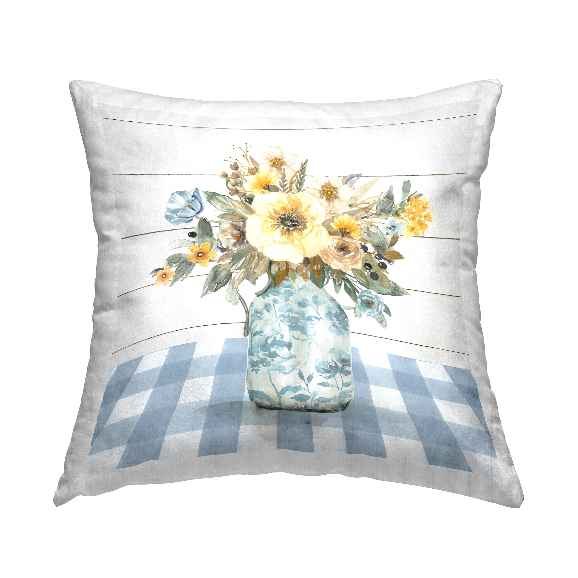 Stupell Industries Country Bouquet on Plaid Decorative Printed Throw Pillow, 18 x 18