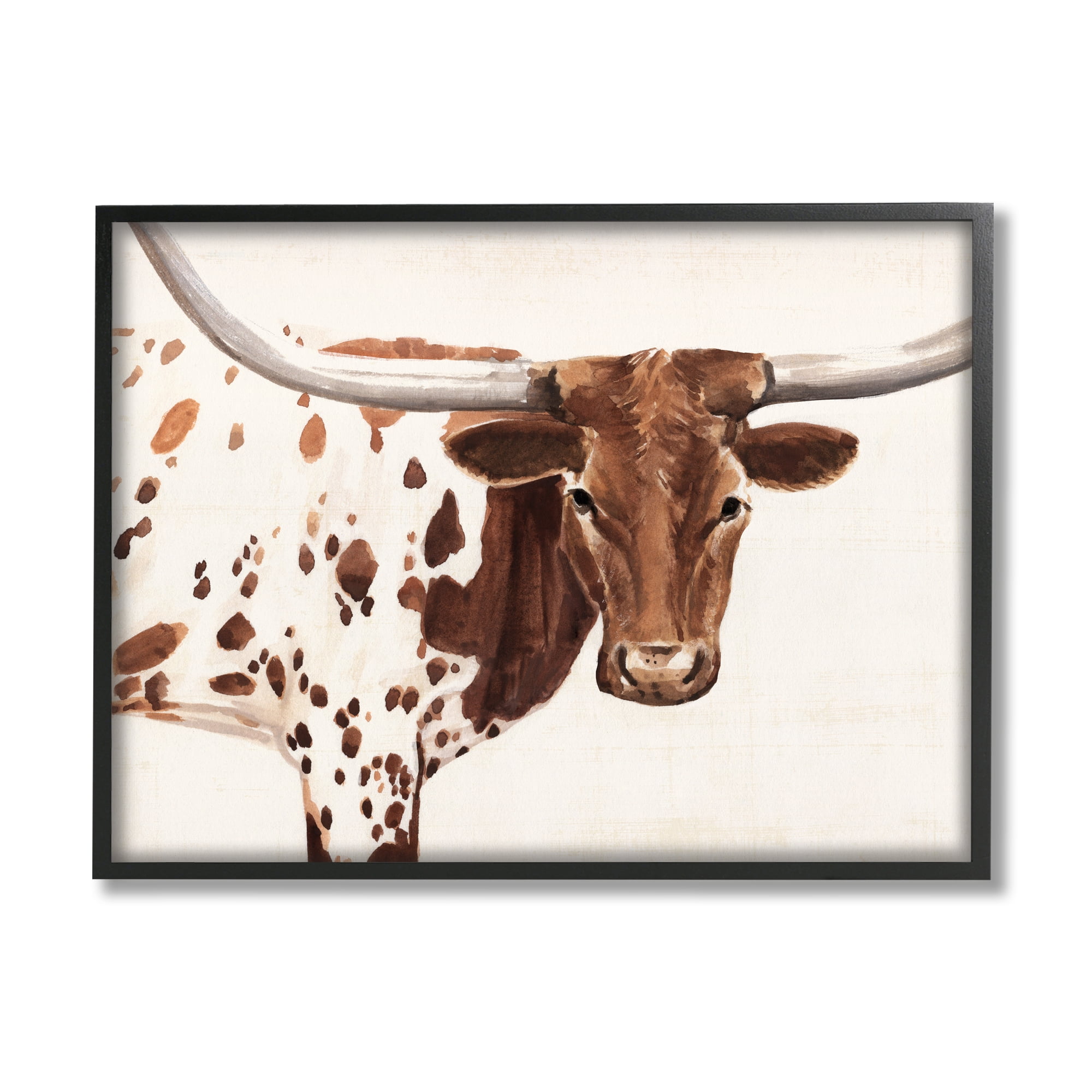 Stupell Industries Country Brown Spotted Longhorn Cattle Portrait Framed Wall Art, 14 x 11, Design by Annie Warren
