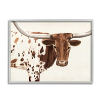 Stupell Industries Country Brown Spotted Longhorn Cattle Portrait Framed Wall Art, 20 x 16, Design by Annie Warren
