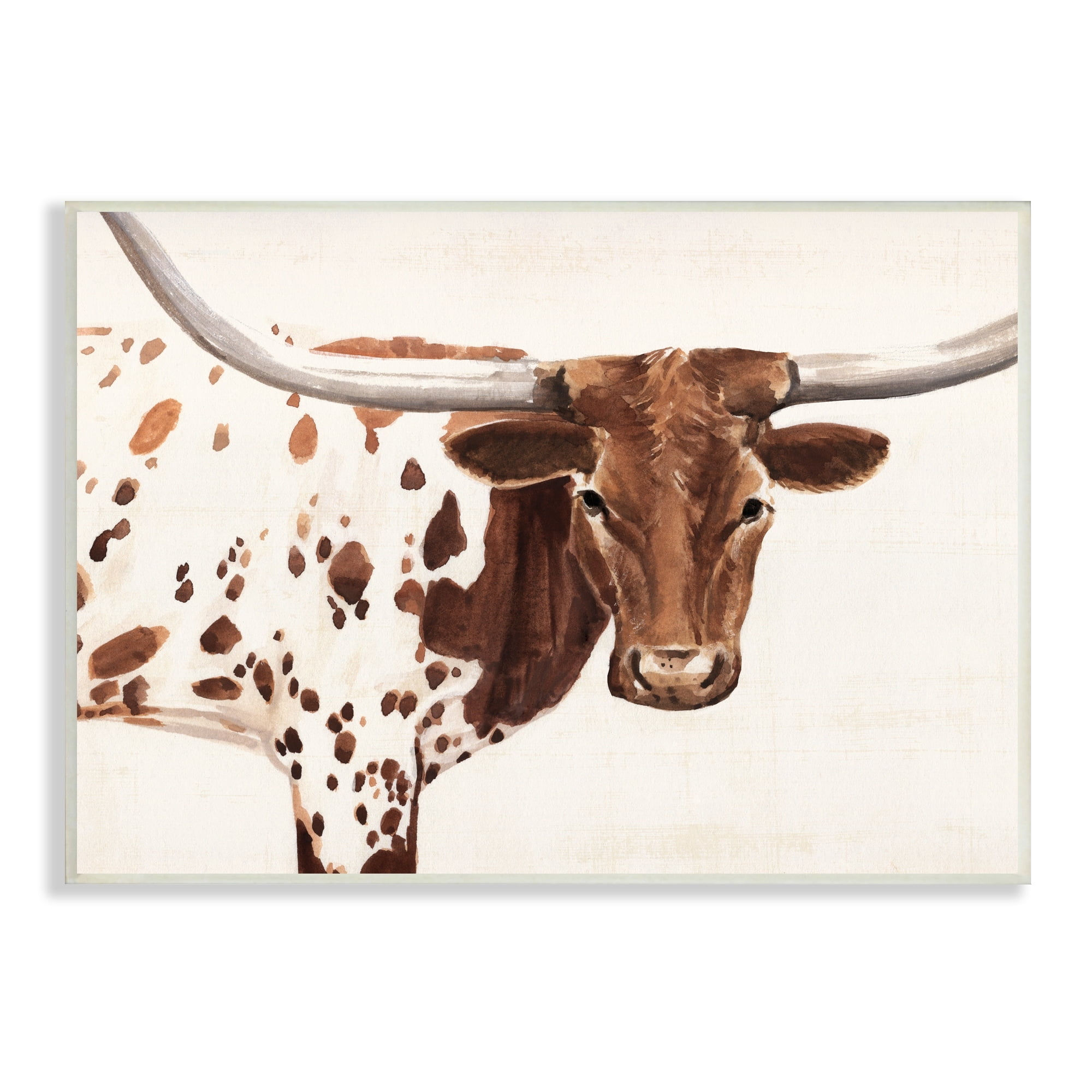 Stupell Industries Country Brown Spotted Longhorn Cattle Portrait Wood Wall Art, 19 x 13, Design by Annie Warren